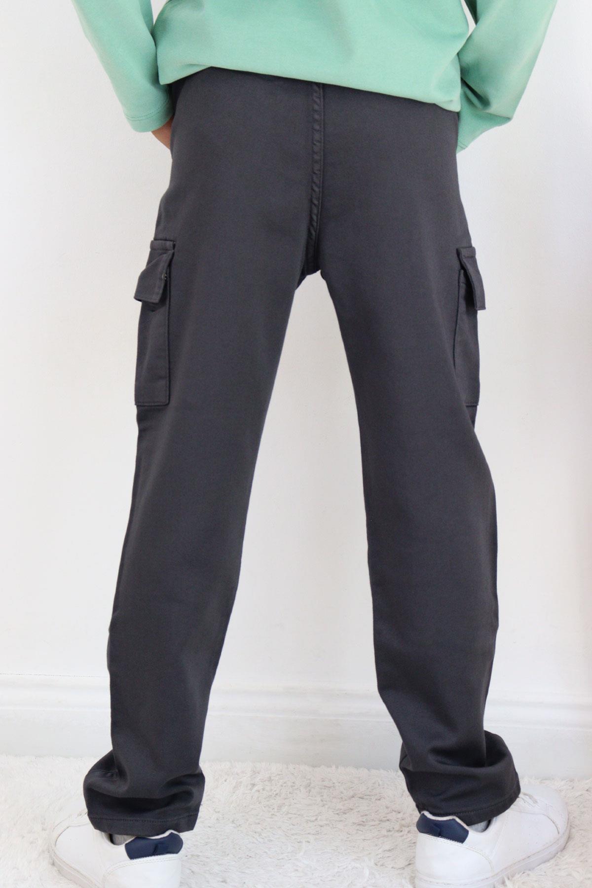 Breeze Erkek Çocuk Pantolon Kargo Cepli Beli Lastikli Füme (6-10 Yaş)