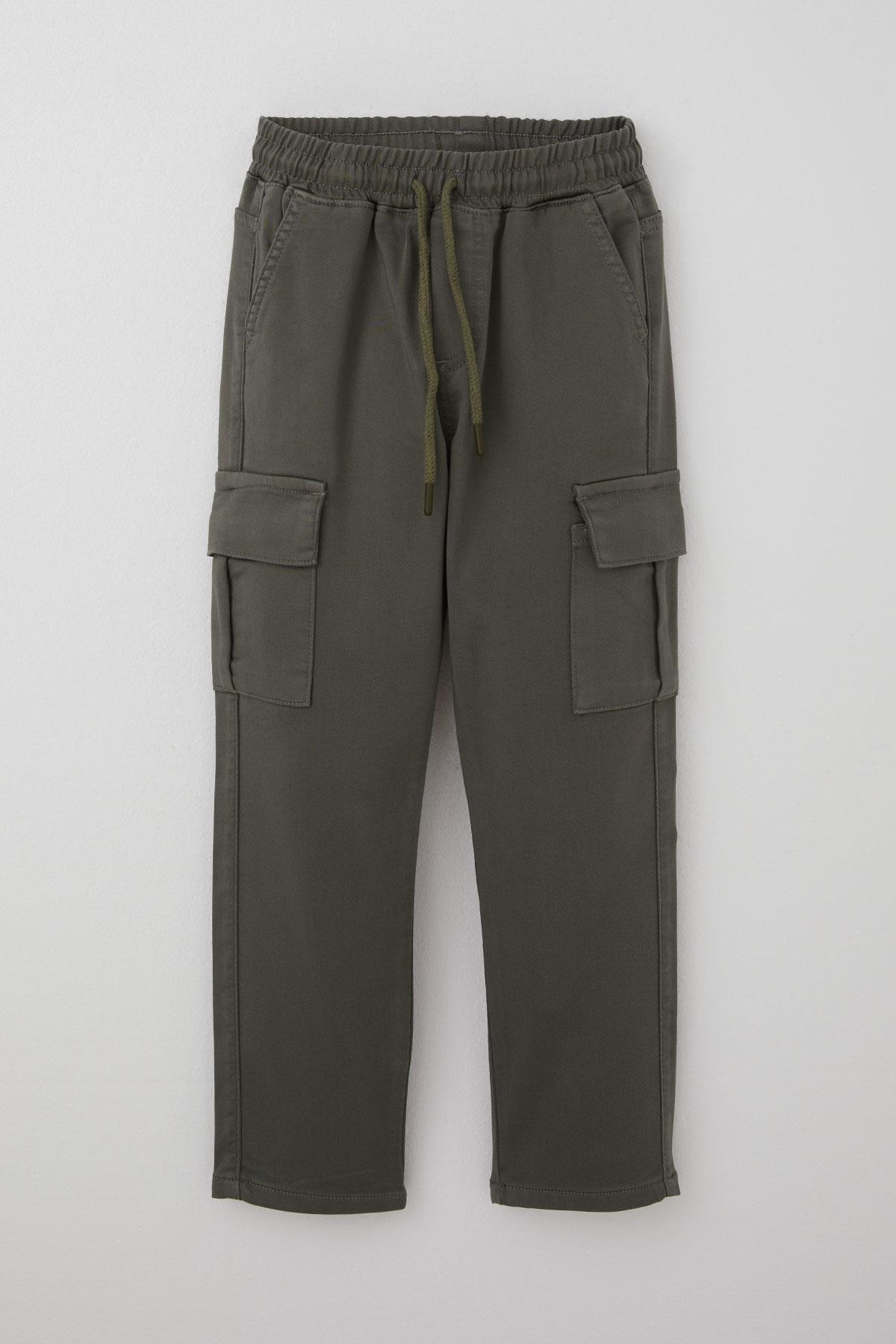 Breeze Erkek Çocuk Pantolon Kargo Cepli Beli Lastikli Haki Yeşil (6-10 Yaş)