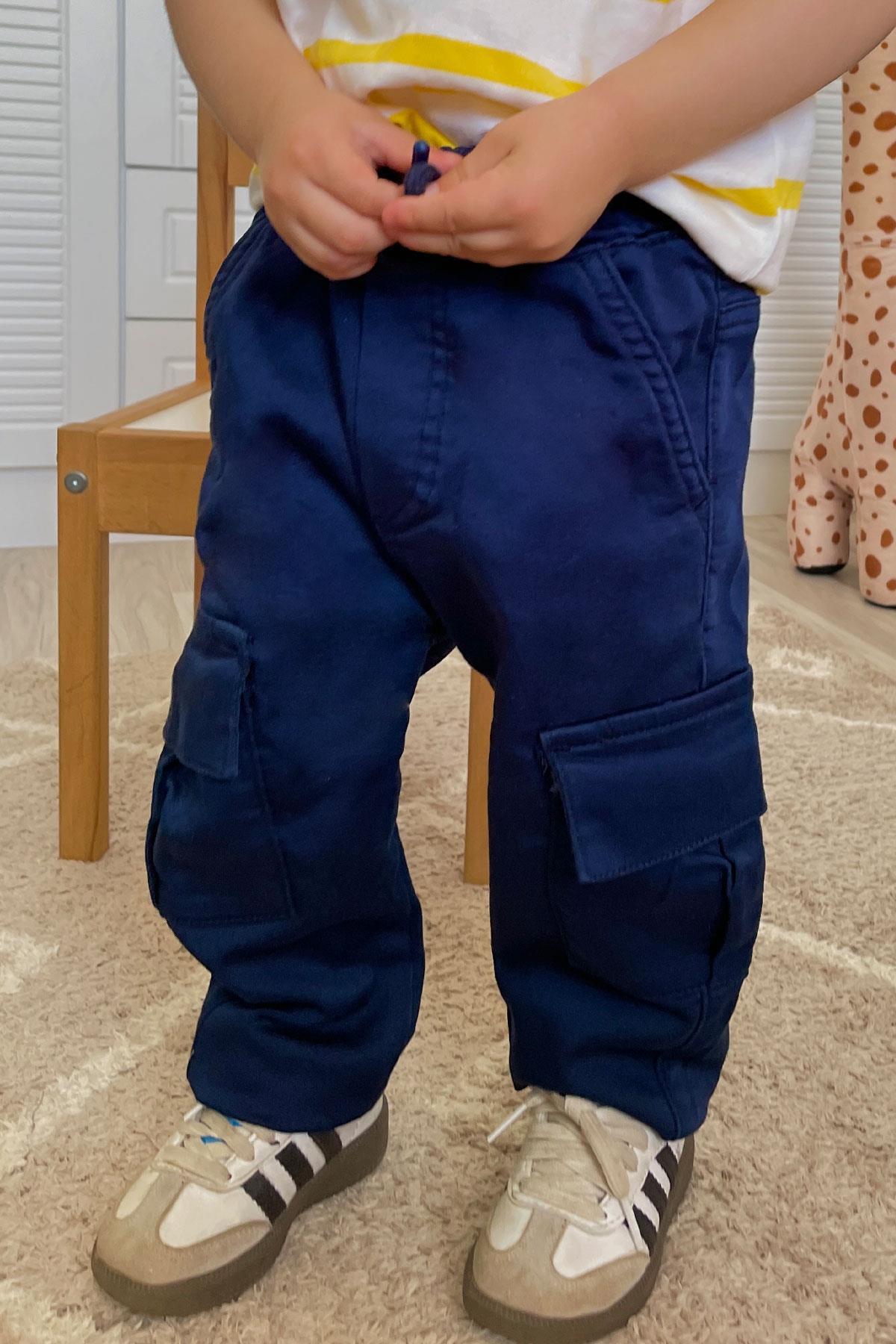 Breeze Erkek Çocuk Pantolon Kargo Cepli Beli Lastikli Lacivert (1.5-5 Yaş)