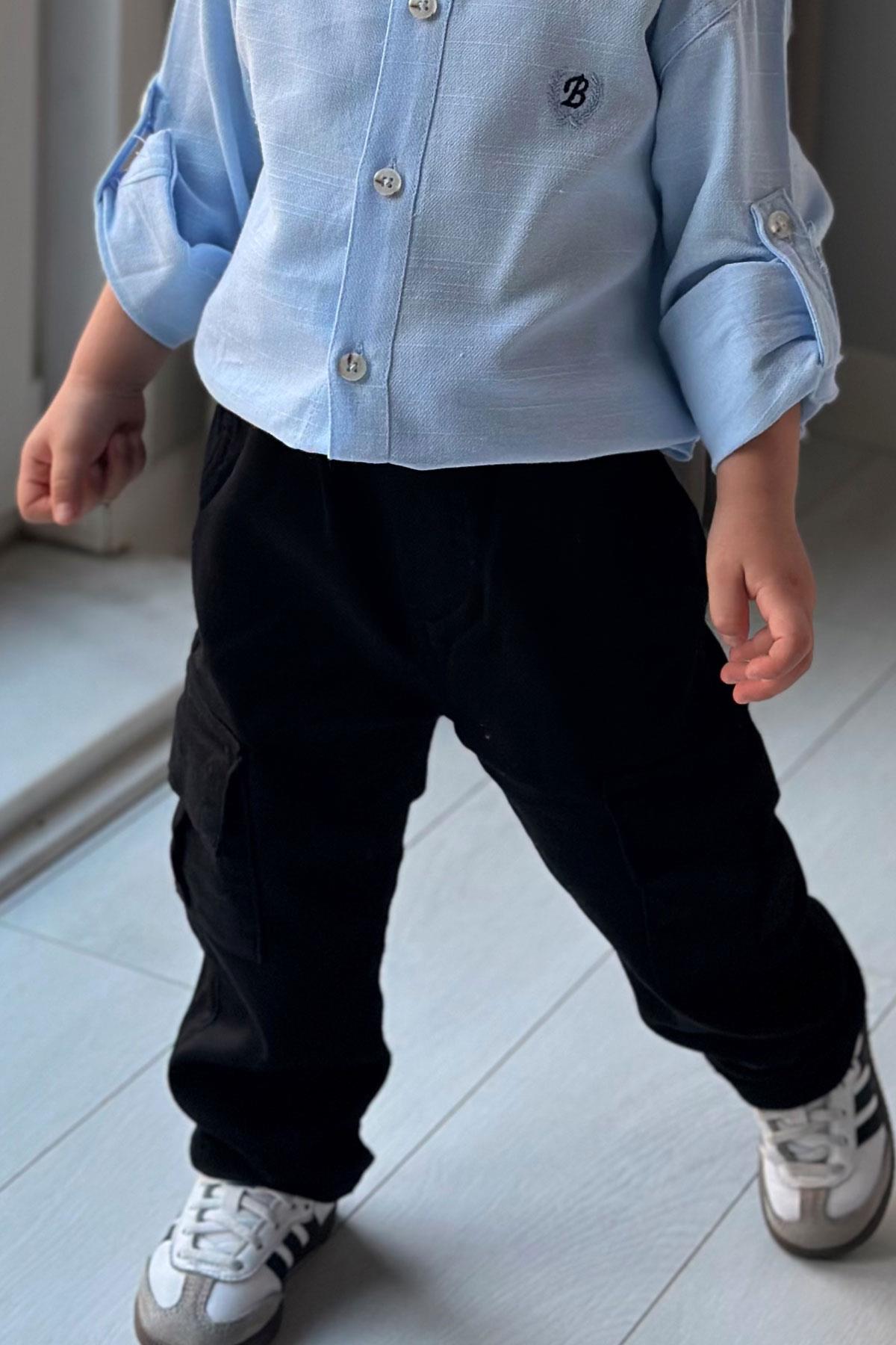 Breeze Erkek Çocuk Pantolon Kargo Cepli Beli Lastikli Siyah (1.5-5 Yaş)