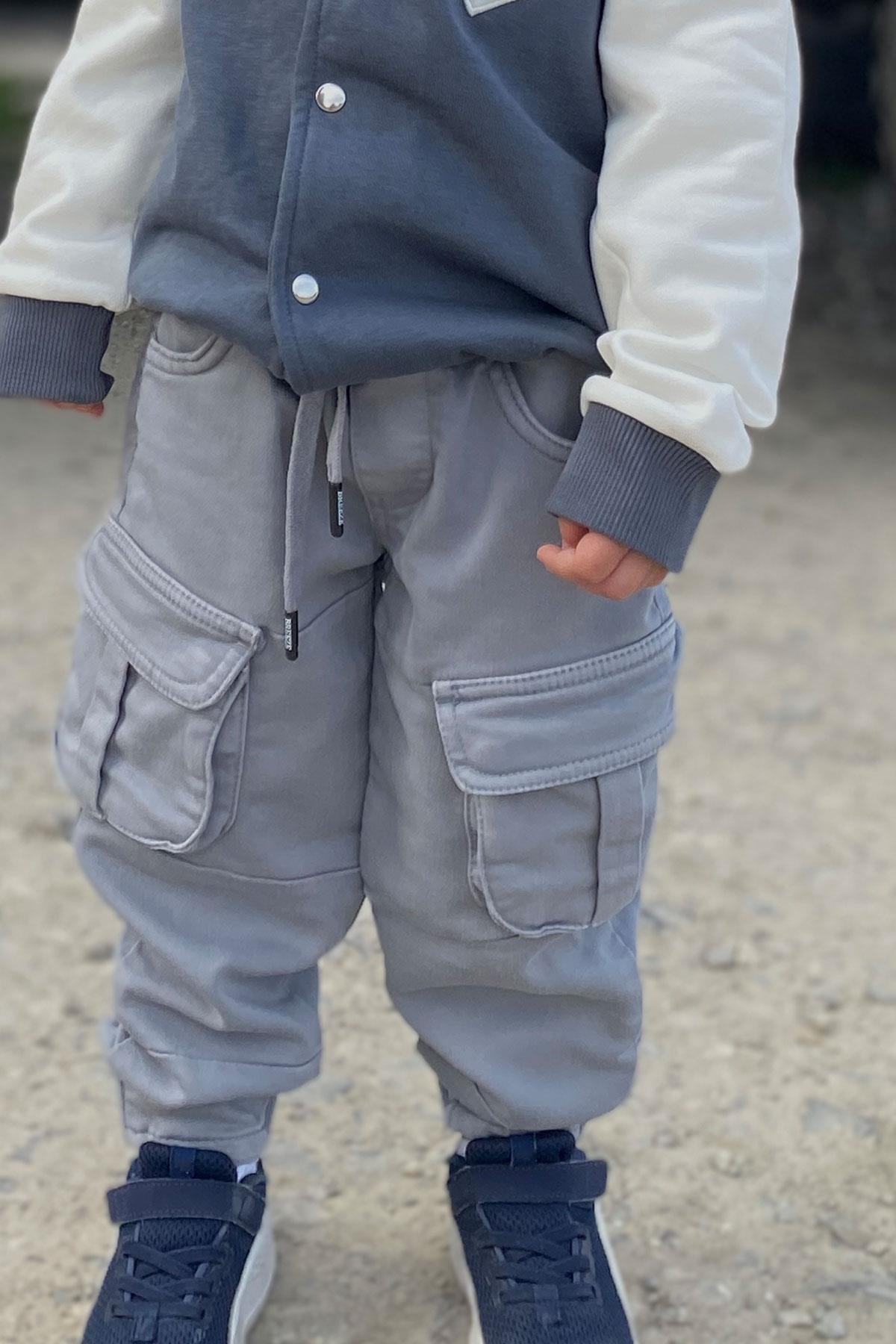 Breeze Erkek Çocuk Pantolon Kargo Cepli Beli Lastikli Gri (7 Yaş)