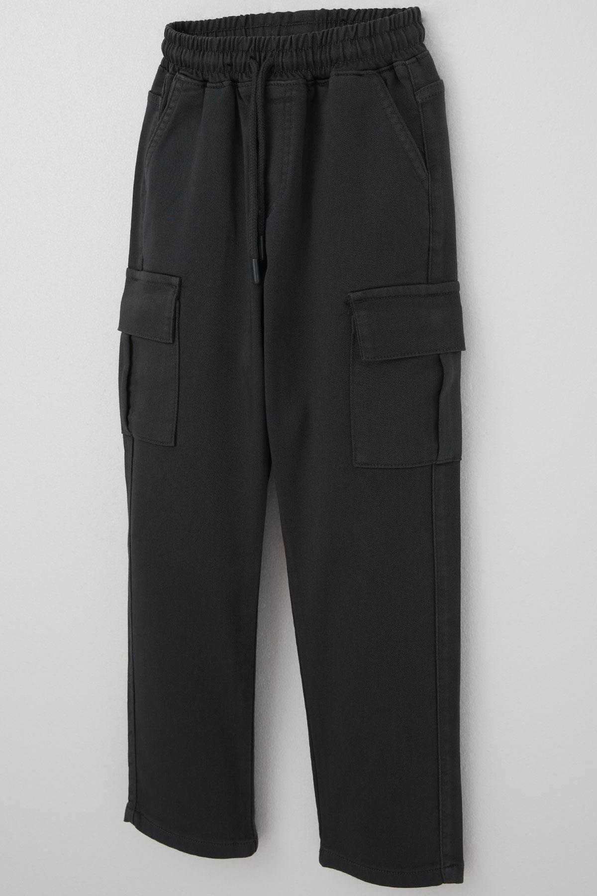 Breeze Erkek Çocuk Pantolon Kargo Cepli Beli Lastikli Füme (6-10 Yaş)