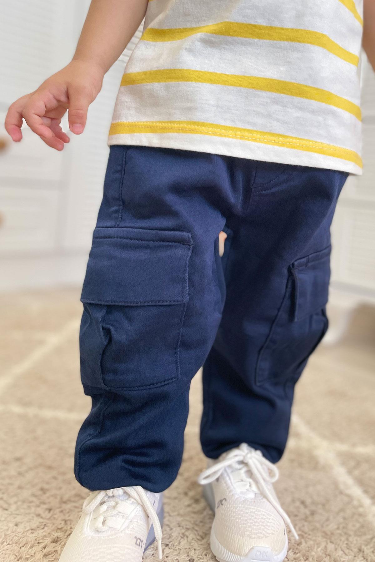 Breeze Erkek Çocuk Pantolon Kargo Cepli Beli Lastikli Lacivert (1.5-5 Yaş)
