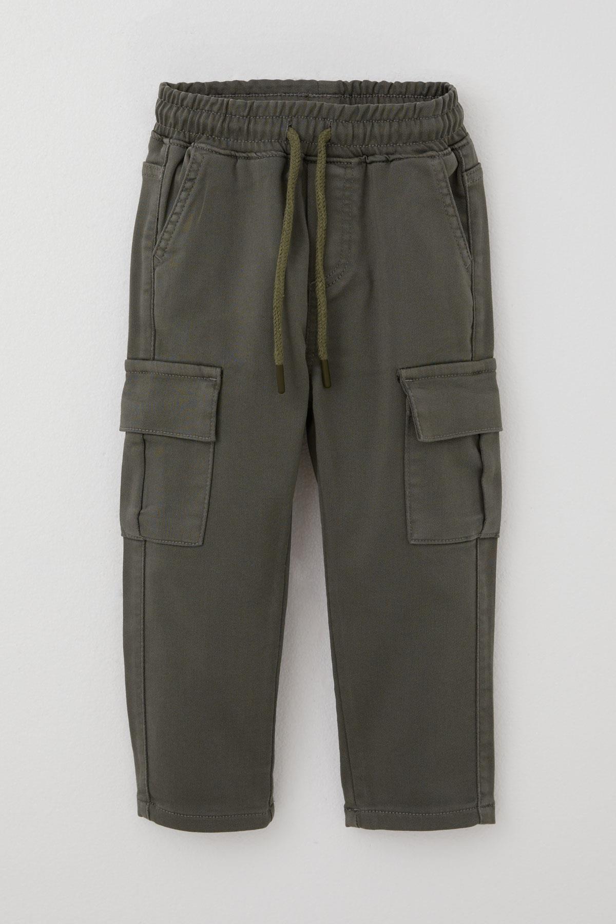 Breeze Erkek Çocuk Pantolon Kargo Cepli Beli Lastikli Haki Yeşil (1.5-5 Yaş)