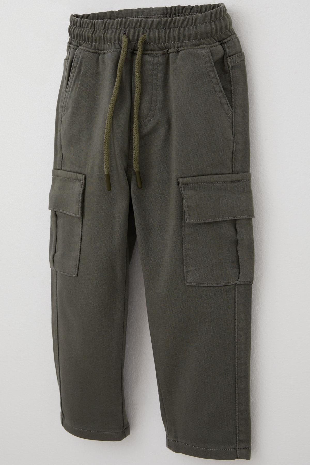 Breeze Erkek Çocuk Pantolon Kargo Cepli Beli Lastikli Haki Yeşil (1.5-5 Yaş)