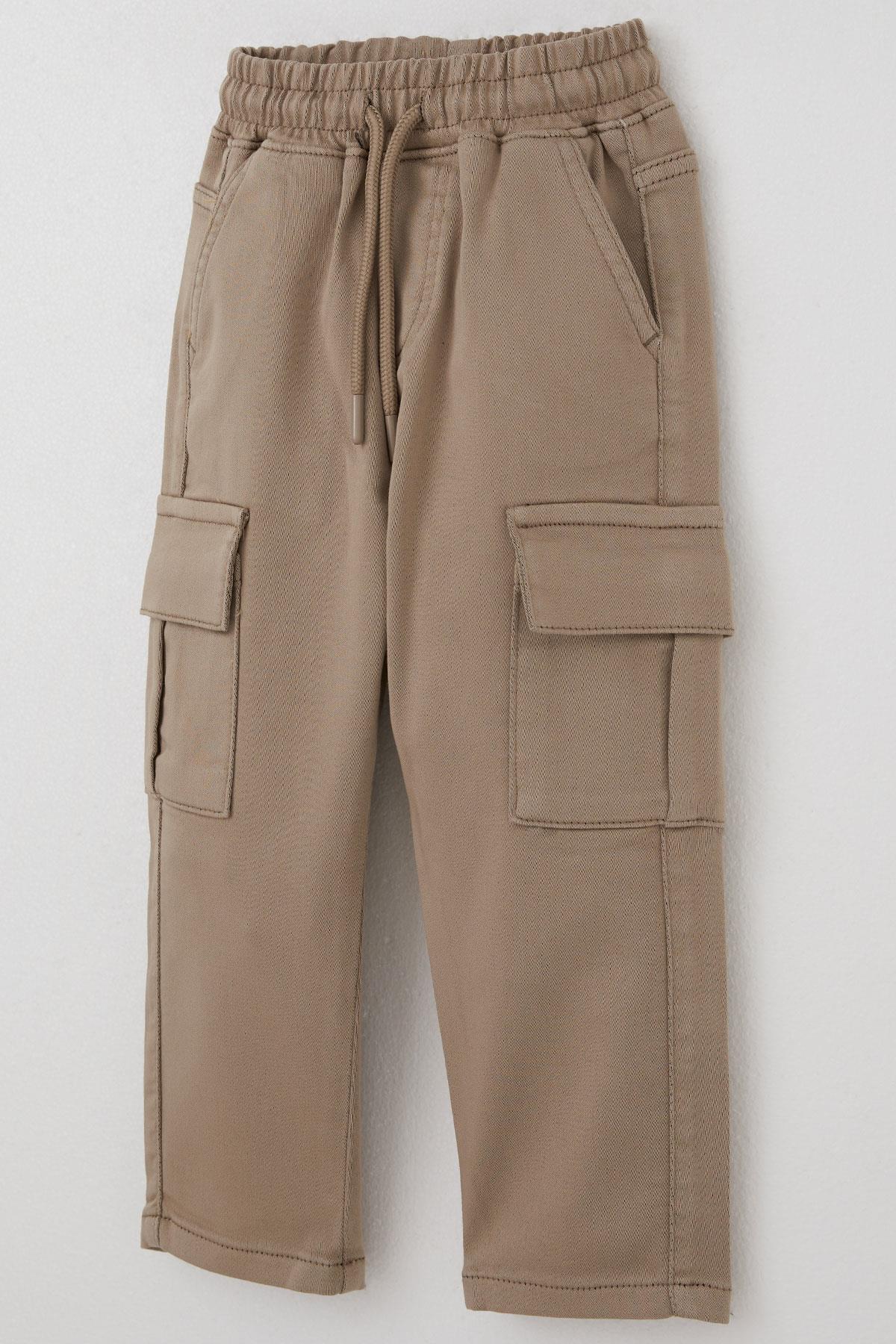 Breeze Erkek Çocuk Pantolon Kargo Cepli Beli Lastikli Bej (1.5-5 Yaş)