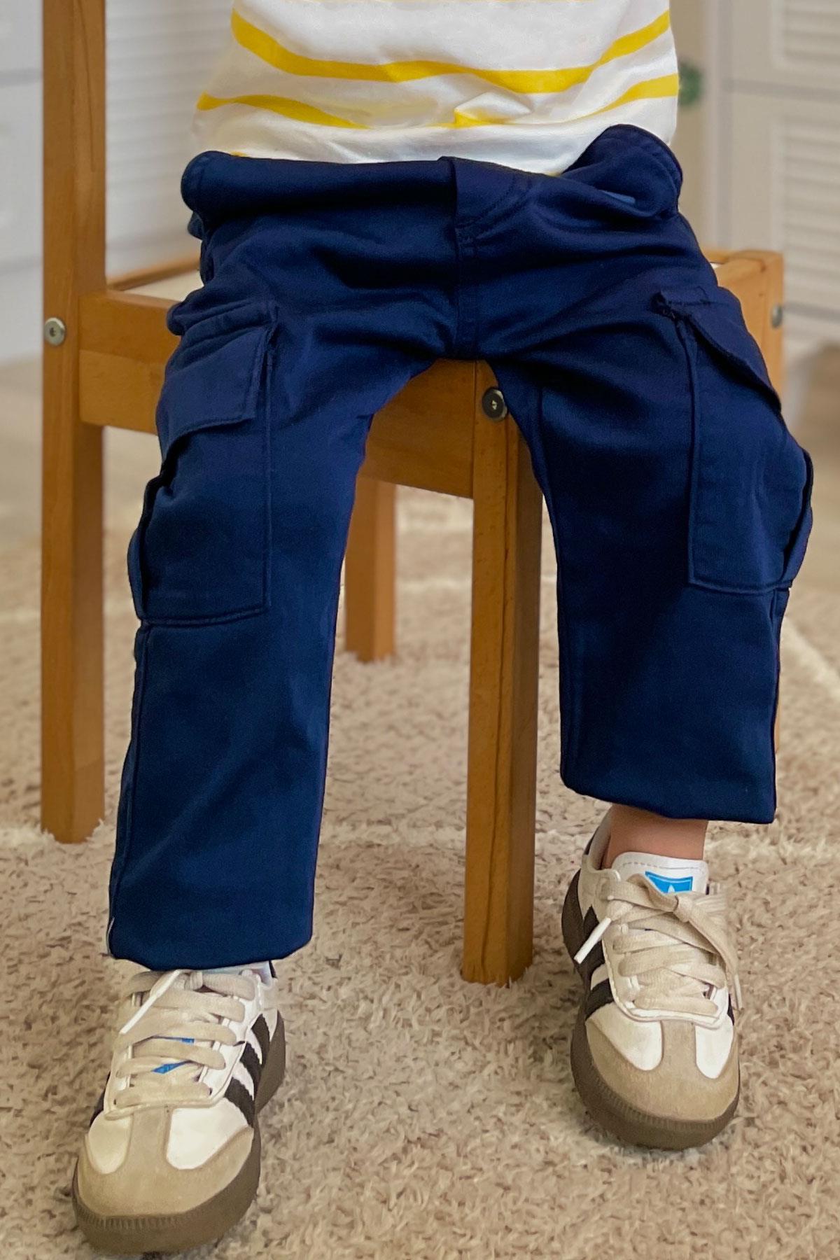 Breeze Erkek Çocuk Pantolon Kargo Cepli Beli Lastikli Lacivert (1.5-5 Yaş)