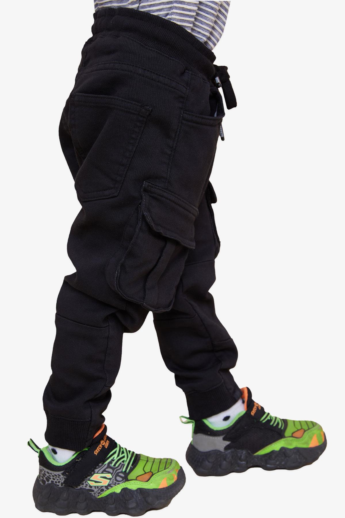 Breeze Erkek Çocuk Pantolon Kargo Cepli Beli Lastikli Siyah (3-7 Yaş)