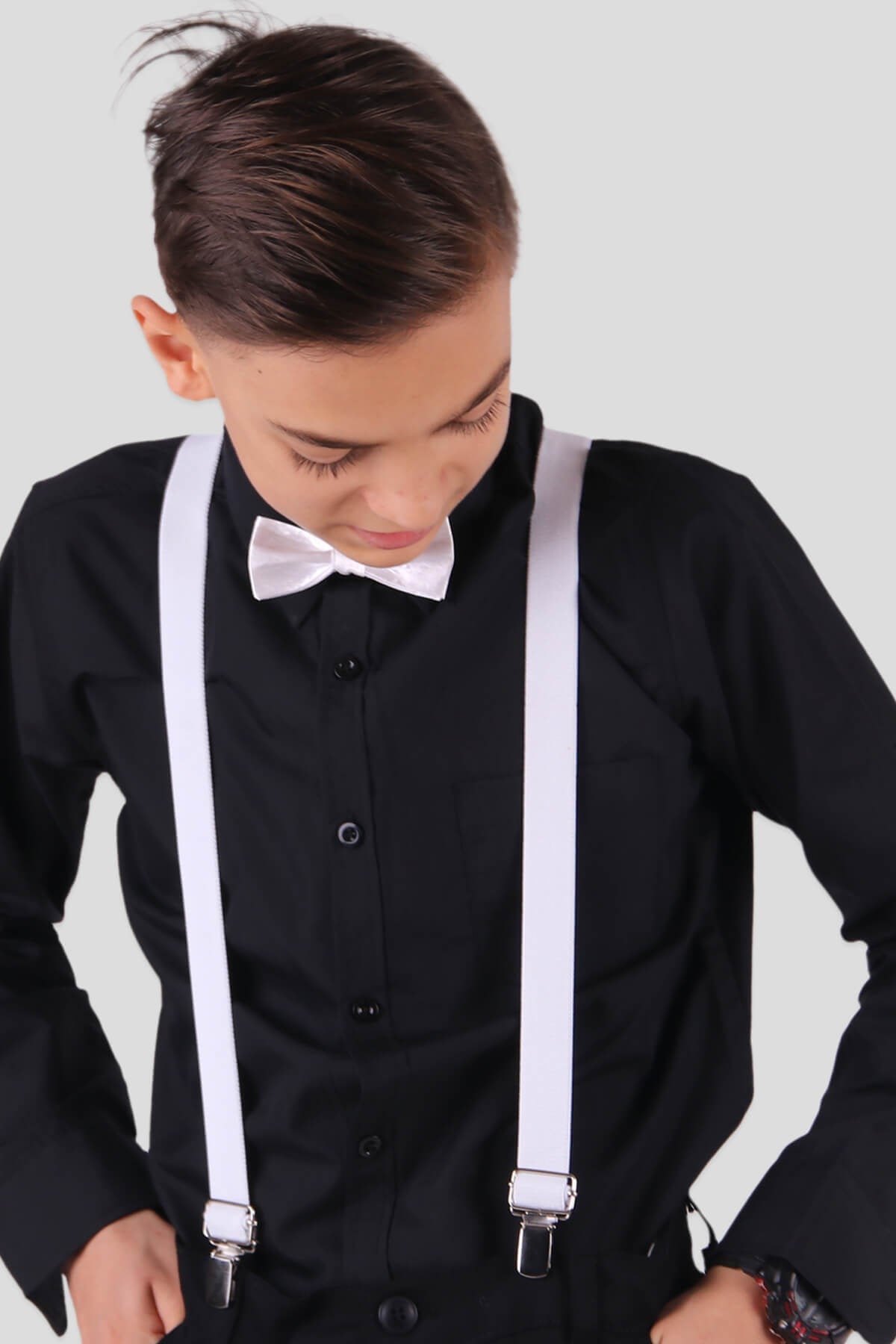 Breeze Erkek Çocuk Papyonlu Pantolon Askısı Beyaz (Standart)
