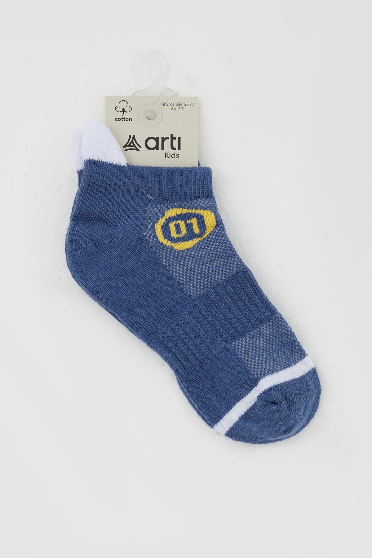 Breeze Erkek Çocuk Patik Çorap Rakam Baskılı Koyu Mavi (5-14 Yaş)