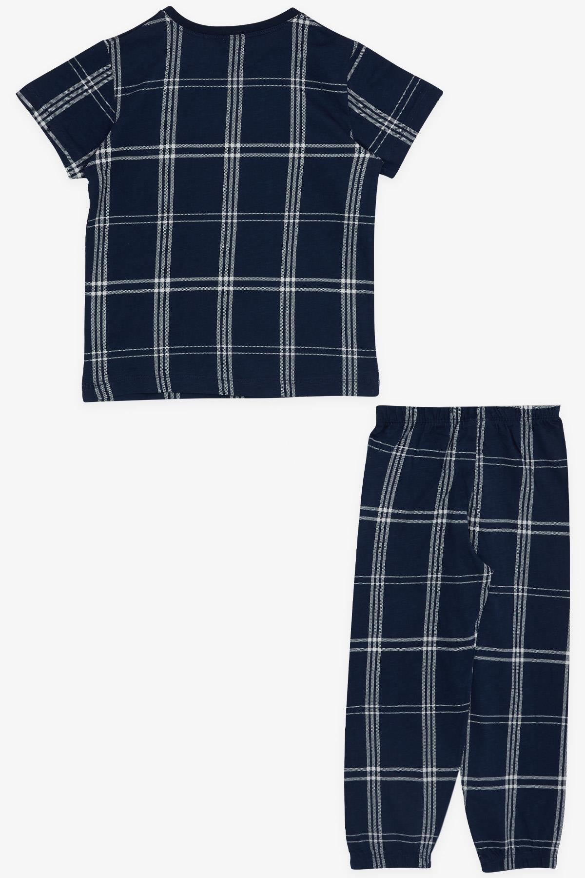 Breeze Erkek Çocuk Pijama Takım Kare Desenlİ Lacivert (4-8 Yaş)