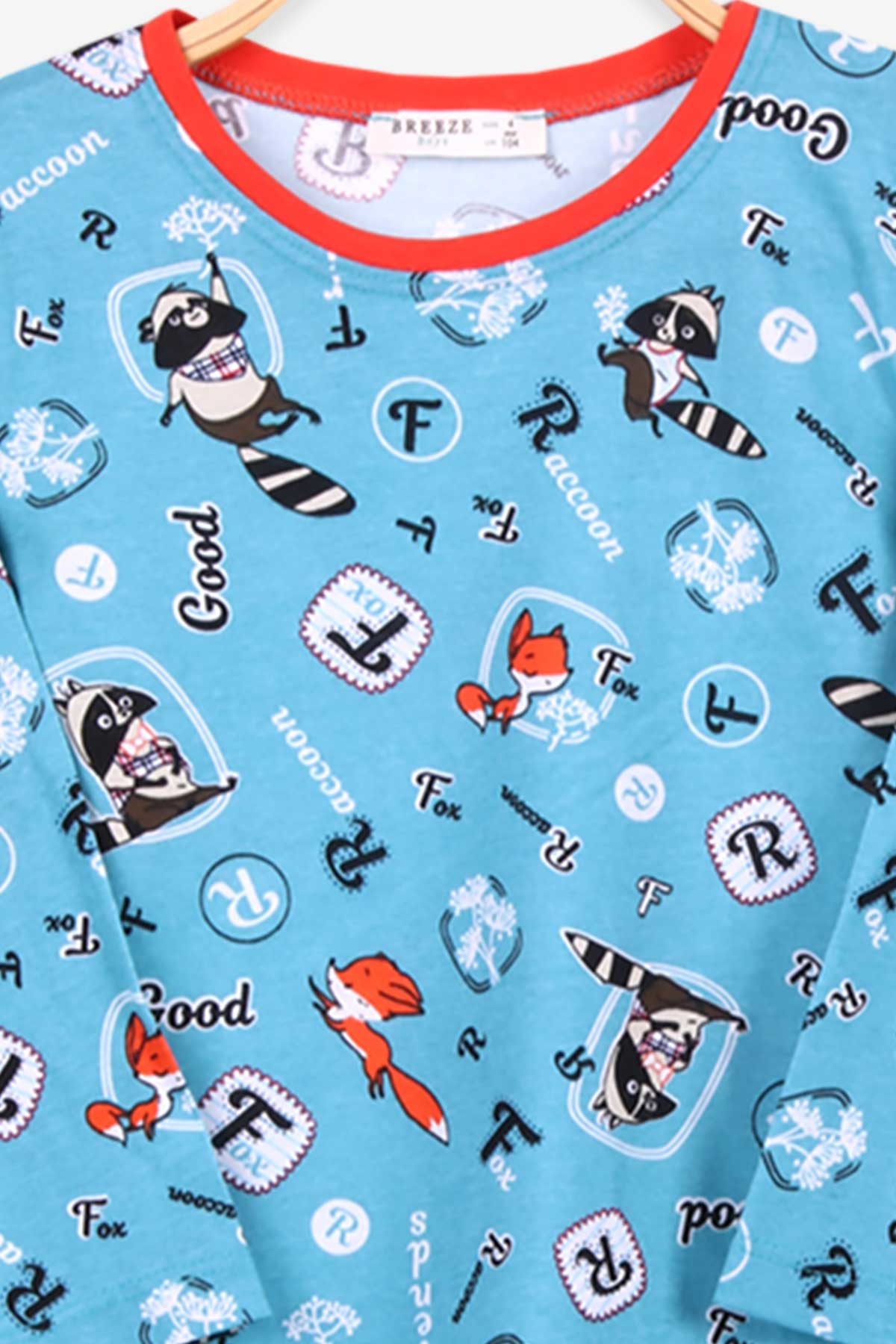 Breeze Erkek Çocuk Pijama Takım Rakun Desenli Açık Mavi (4-8 Yaş)