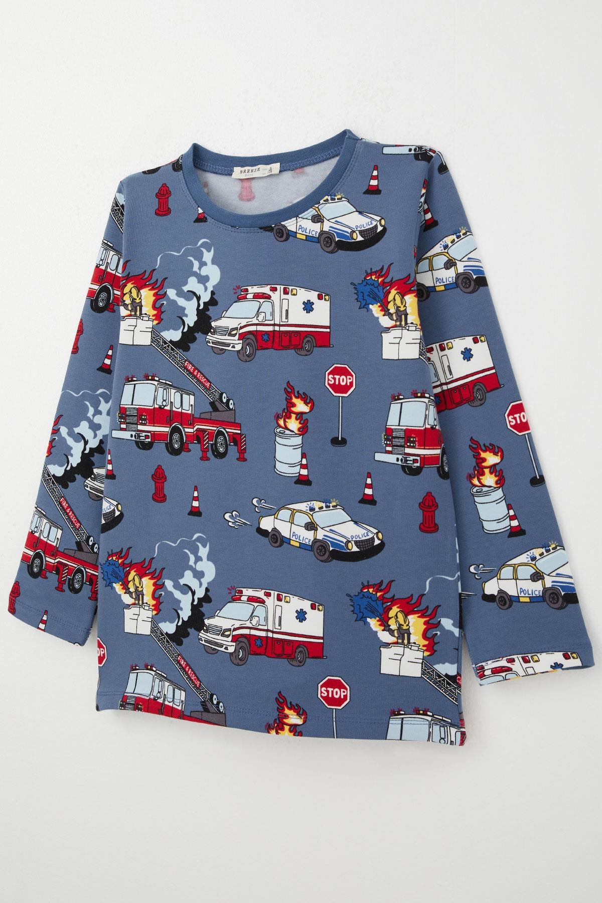 Breeze Erkek Çocuk Pijama Takımı Acil Durum Kahramanlar Ekibi Desenli İndigo (4-8 Yaş)