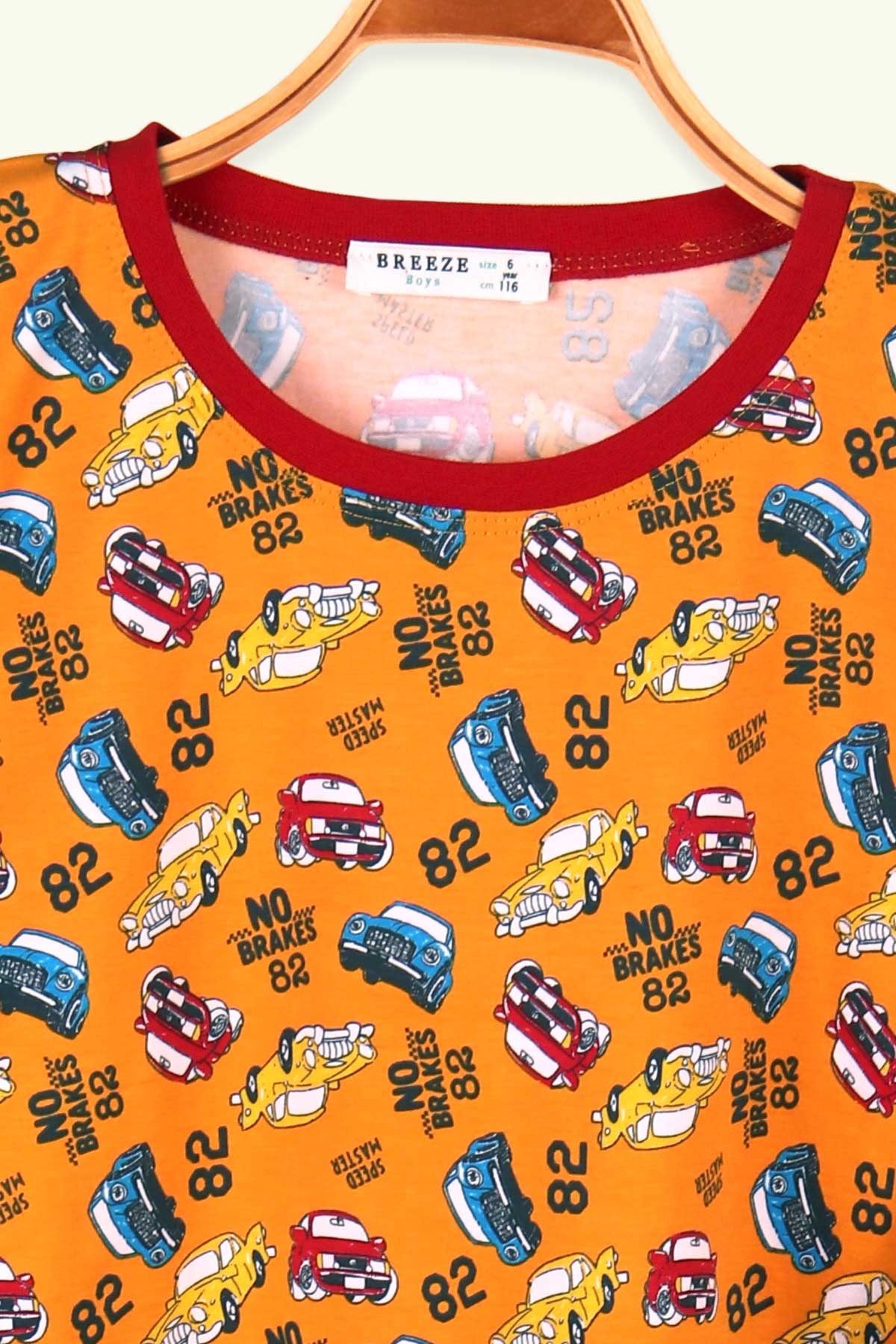 Breeze Erkek Çocuk Pijama Takımı Arabalı Hardal Sarı (6-10 Yaş)