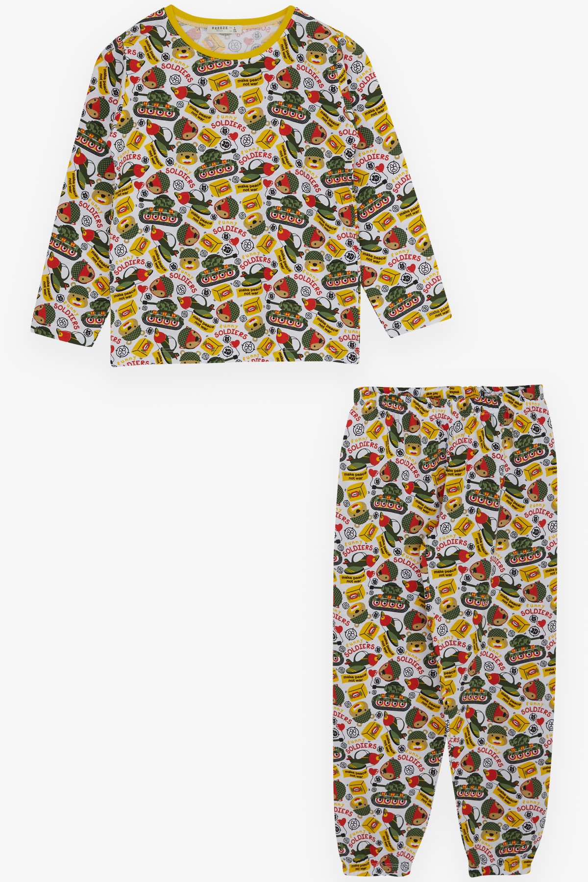 Breeze Erkek Çocuk Pijama Takımı Asker Temalı Beyaz (4-8 Yaş)