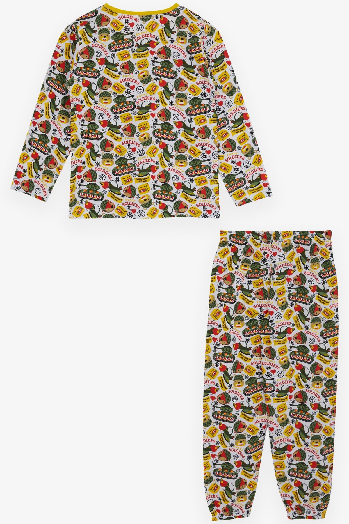 Breeze Erkek Çocuk Pijama Takımı Asker Temalı Beyaz (4-8 Yaş)