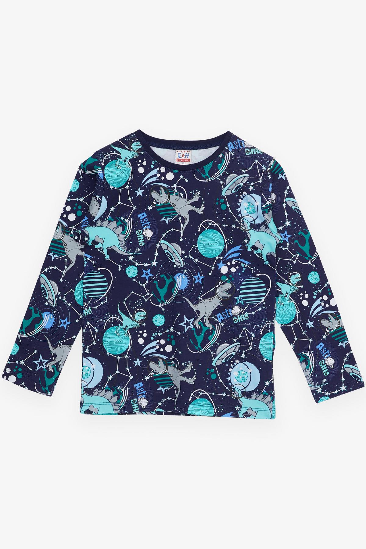 Breeze Erkek Çocuk Pijama Takımı Astronot Dinozor Desenli Lacivert (4-8 Yaş)