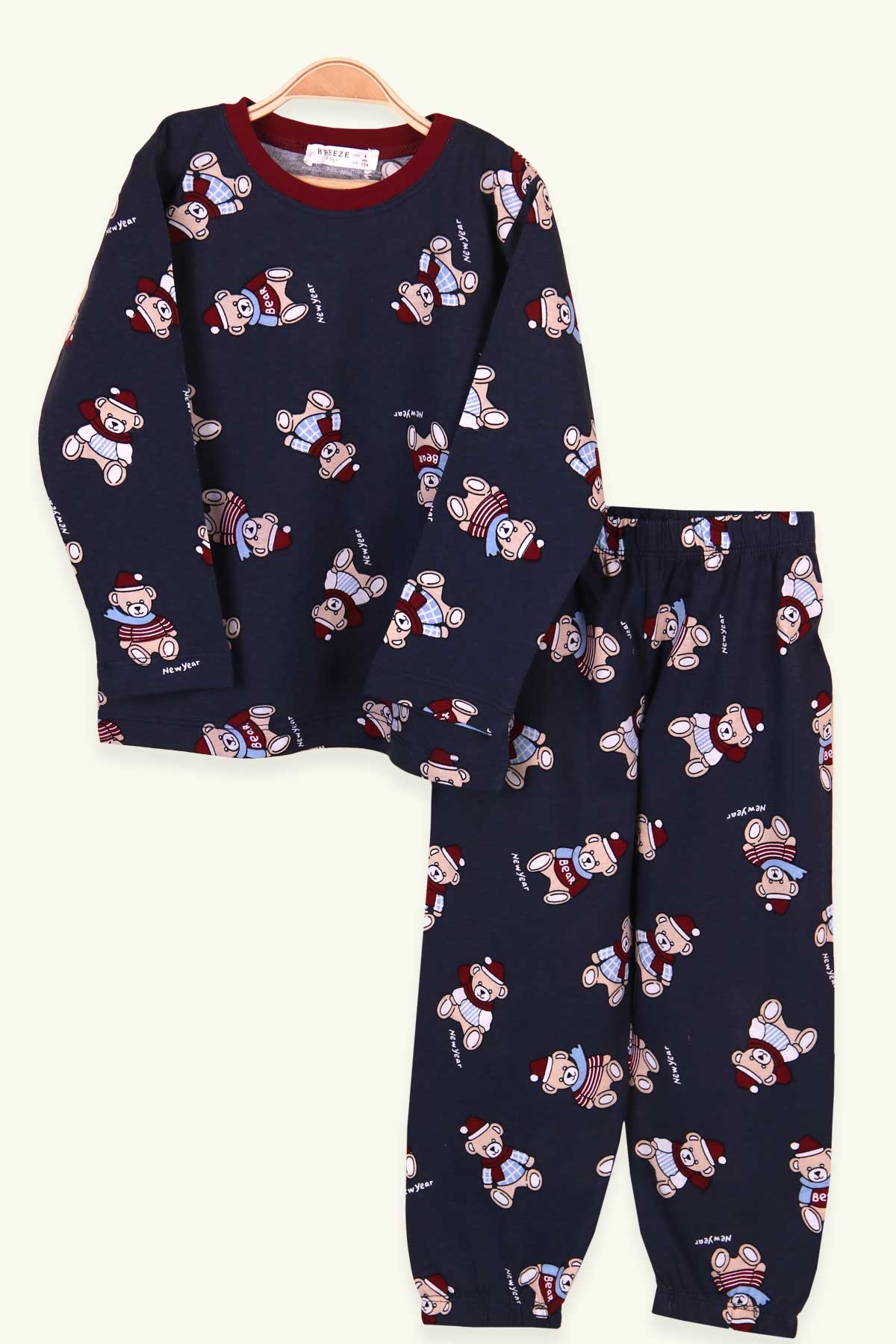 Breeze Erkek Çocuk Pijama Takımı Ayıcıklı Koyu Mavi (4-8 Yaş)