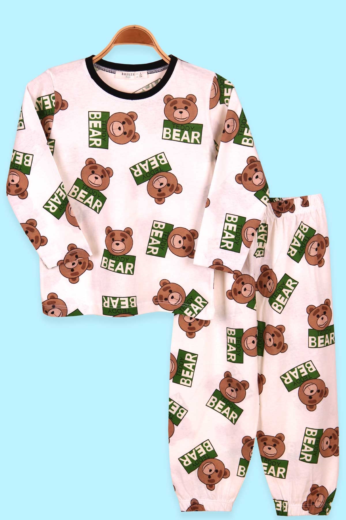 Breeze Erkek Çocuk Pijama Takımı Ayıcıklı Ekru (4-8 Yaş)