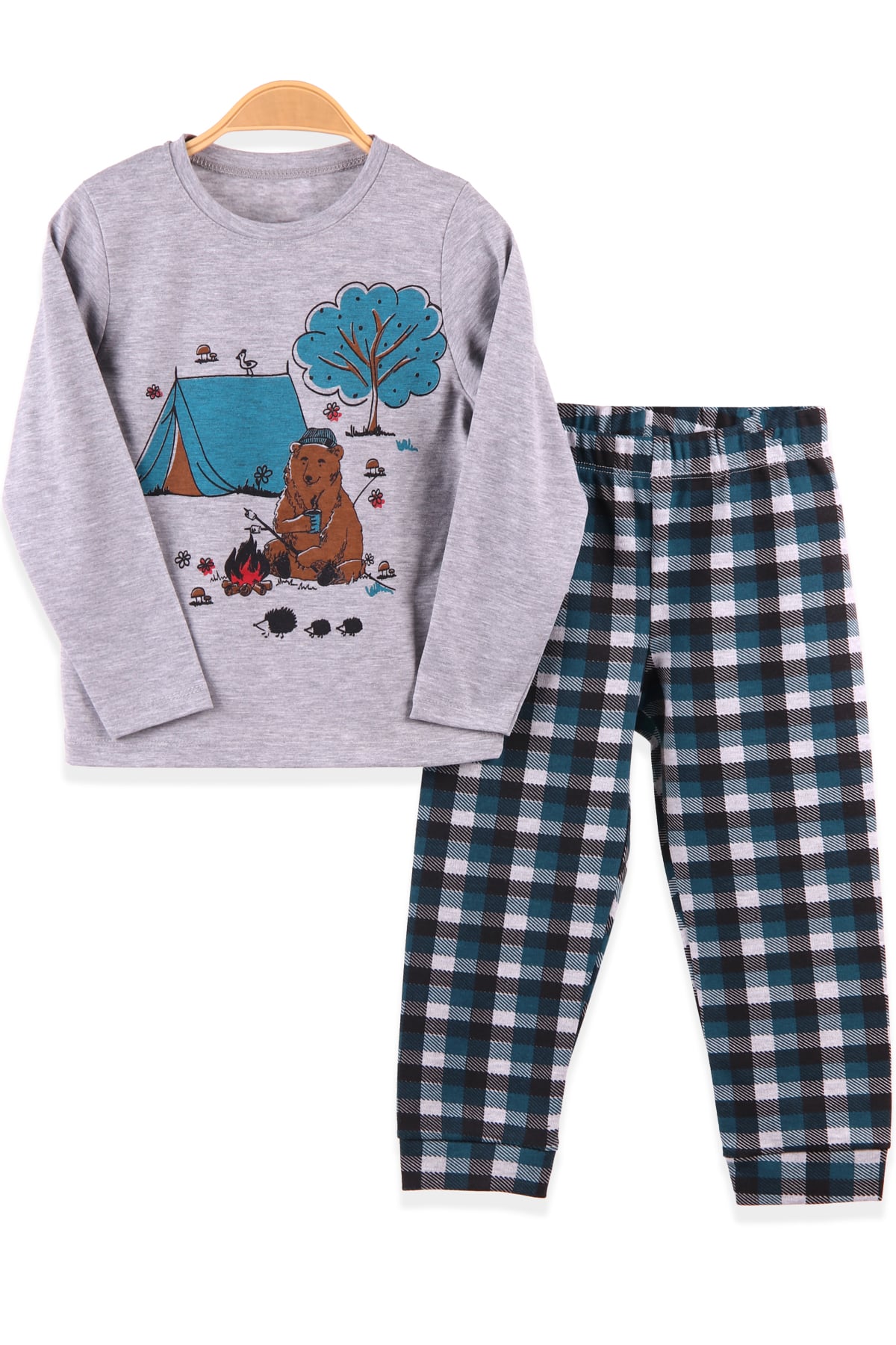 BREEZE Erkek Çocuk Pijama Takımı Ayıcıklı Gri (3-7 Yaş)