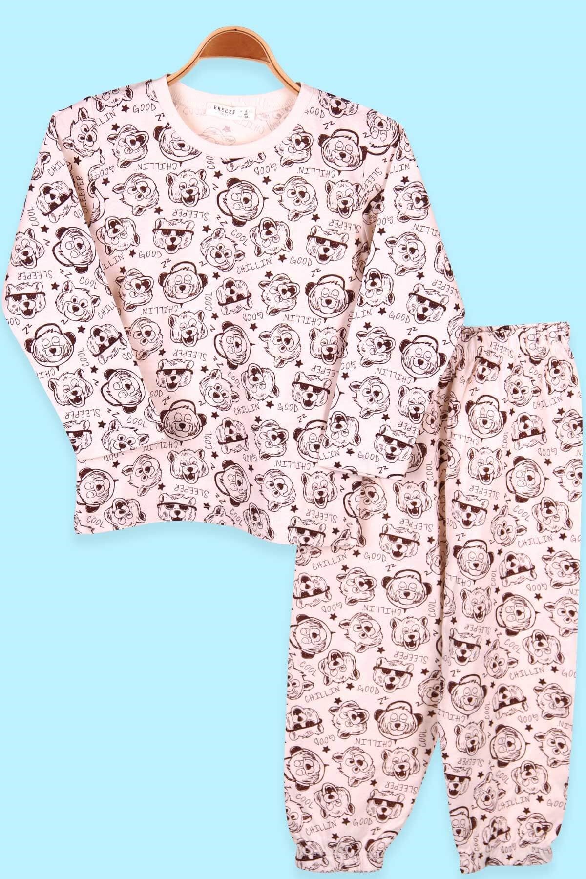 Breeze Erkek Çocuk Pijama Takımı Ayıcıklı Krem (4-8 Yaş)