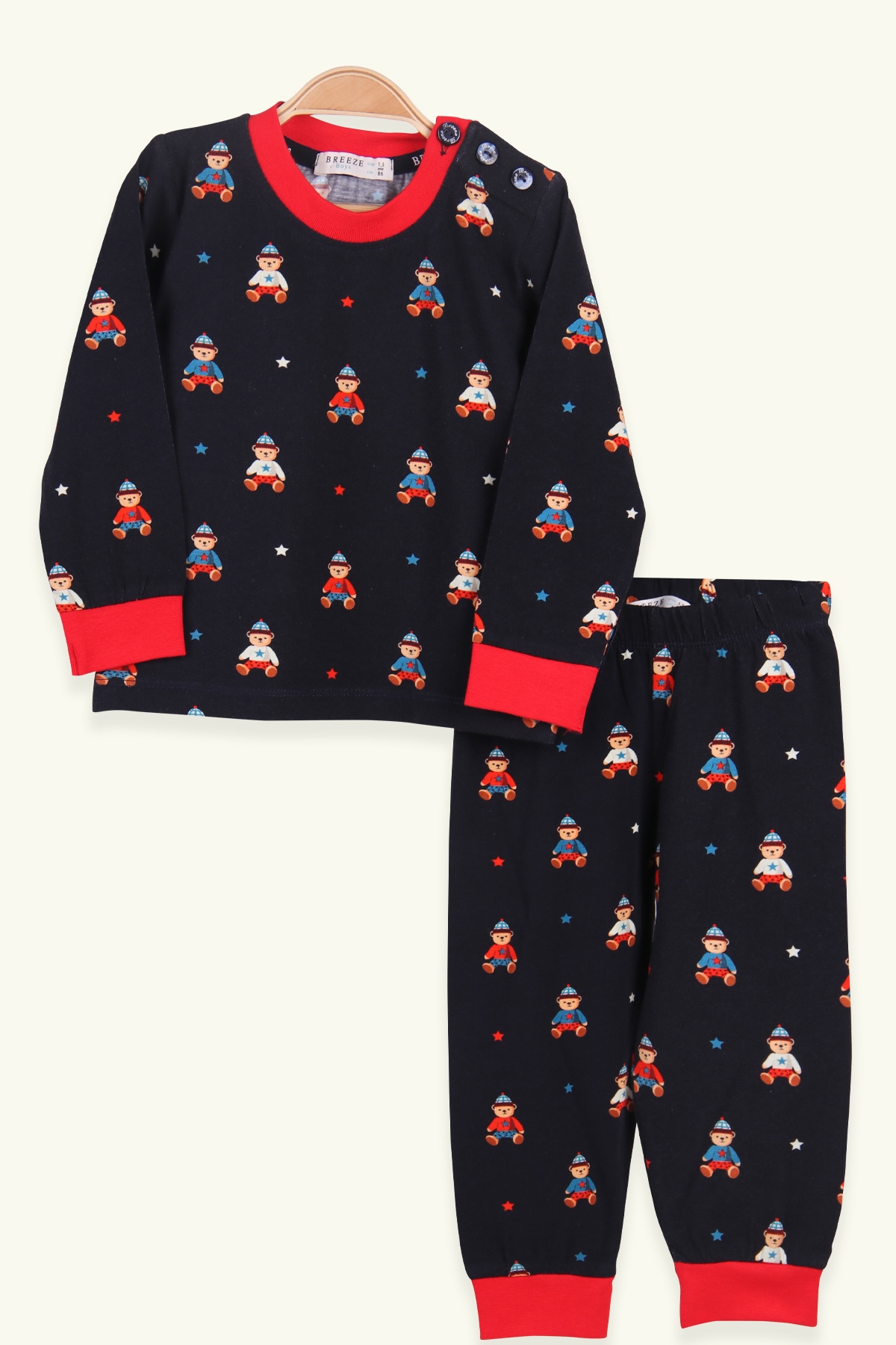 Breeze Erkek Çocuk Pijama Takımı Ayıcıklı Kırmızı (1.5-5 Yaş)