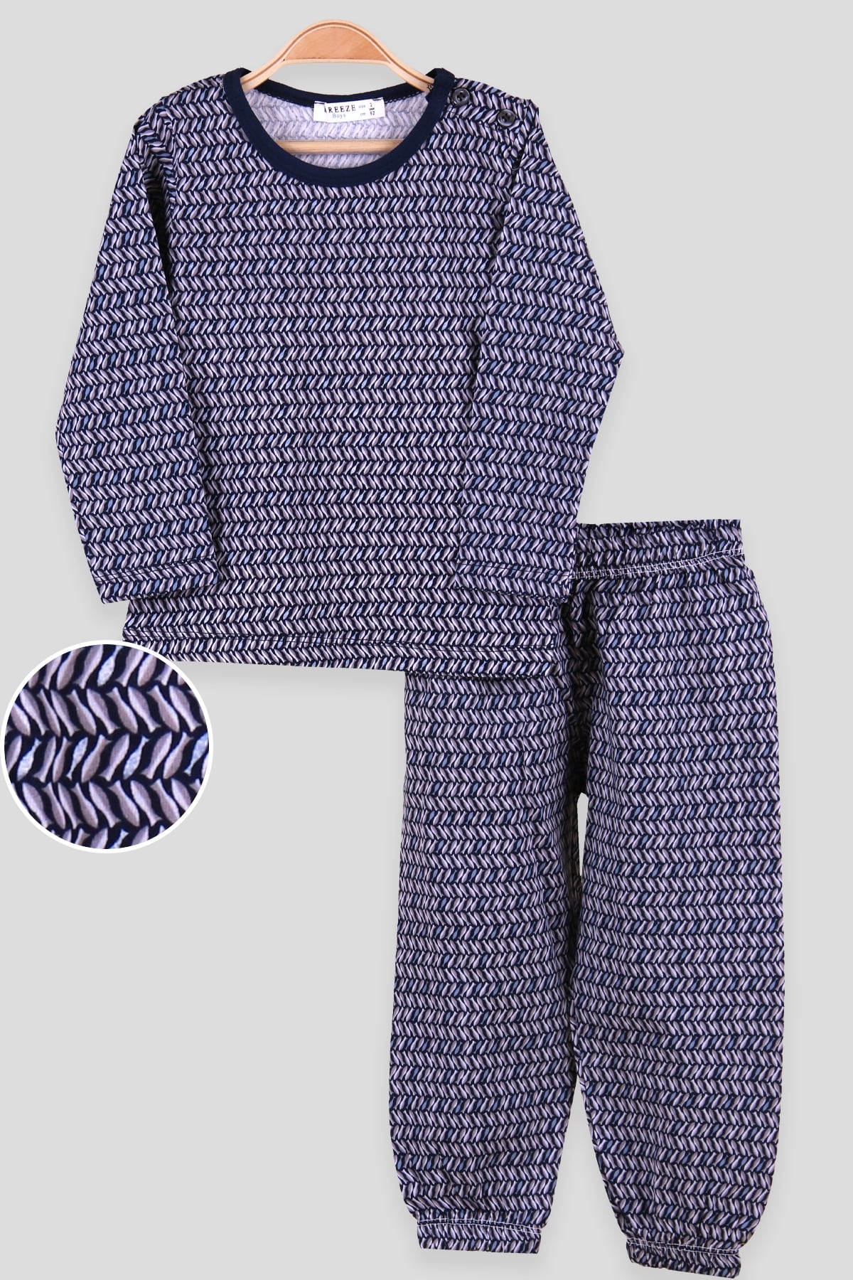 Breeze Erkek Çocuk Pijama Takımı Balık Desenli Lacivert (2-6 Yaş)