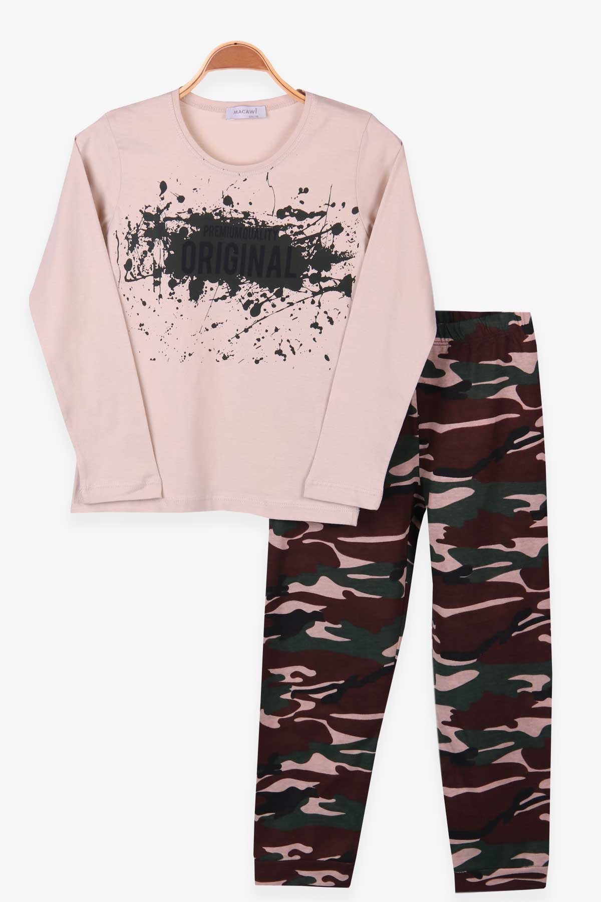 Breeze Erkek Çocuk Pijama Takımı Baskılı Bej (6-12 Yaş)