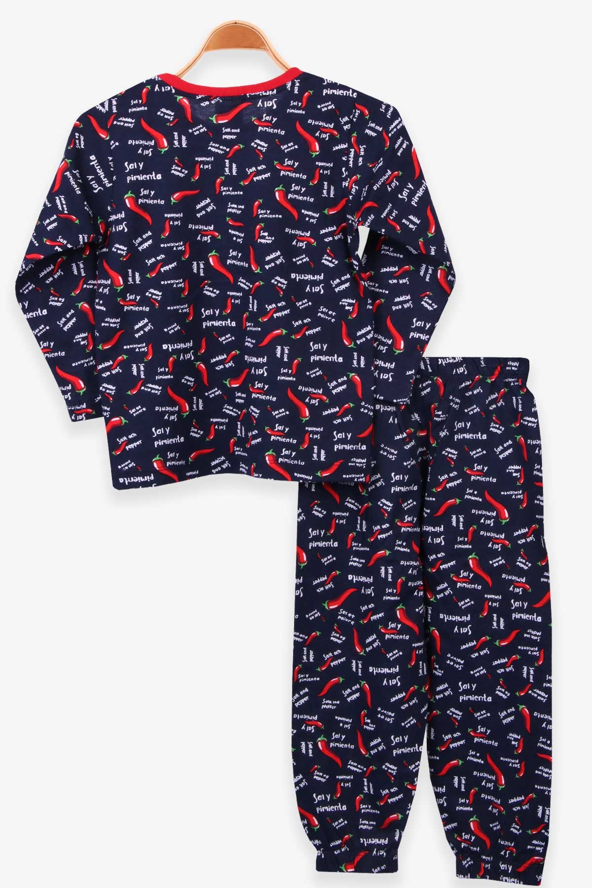 Breeze Erkek Çocuk Pijama Takımı Biber Desenli Lacivert (4-8 Yaş)