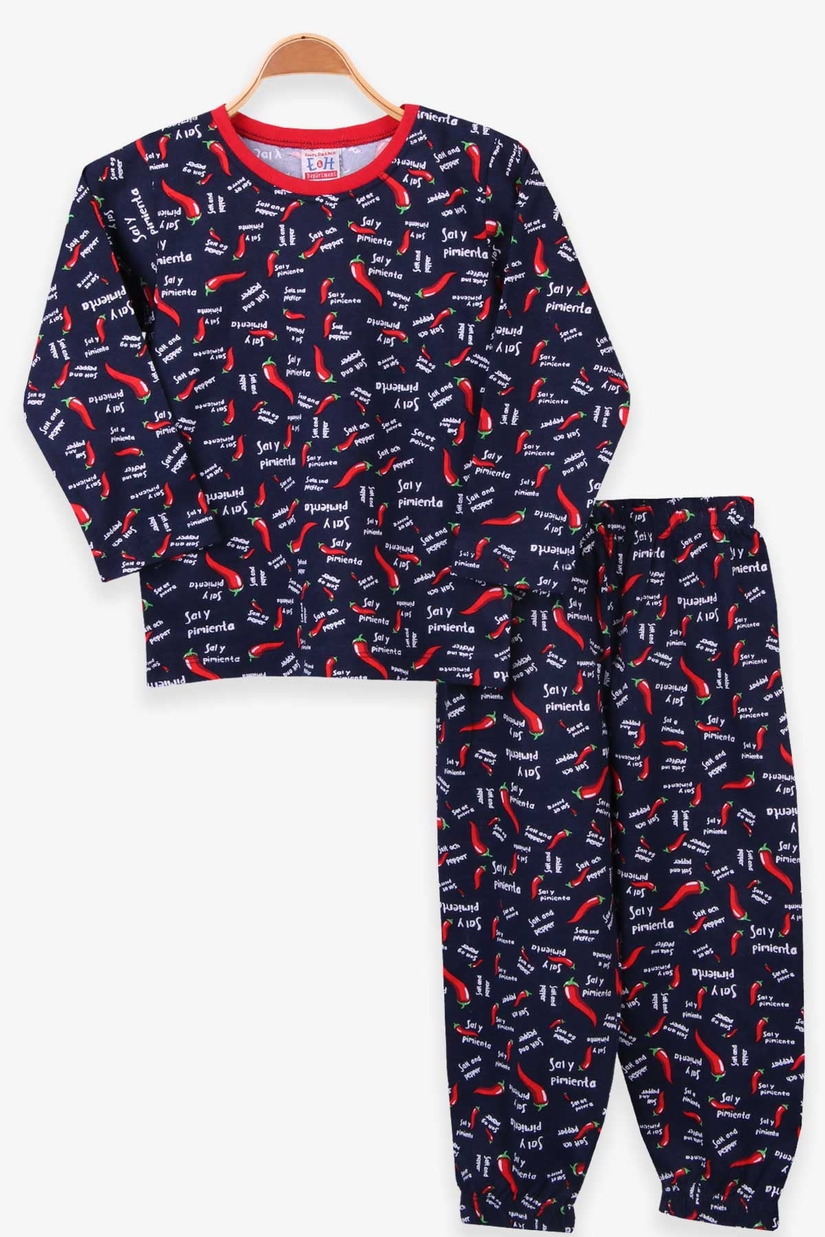 Breeze Erkek Çocuk Pijama Takımı Biber Desenli Lacivert (4-8 Yaş)