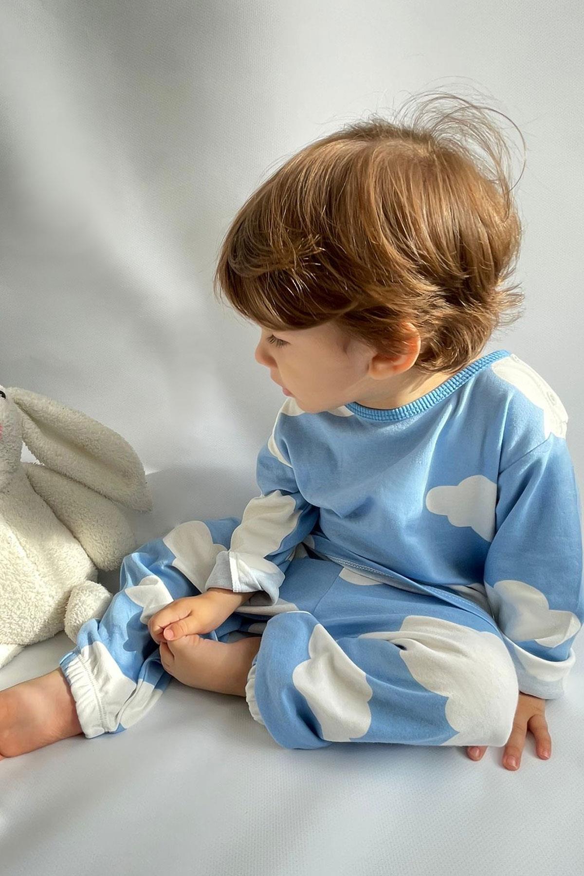 Breeze Erkek Çocuk Pijama Takımı Bulut Desenli Mavi (1-3 Yaş)