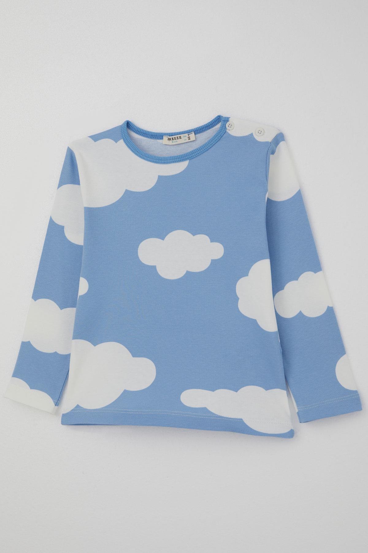 Breeze Erkek Çocuk Pijama Takımı Bulut Desenli Mavi (1-3 Yaş)