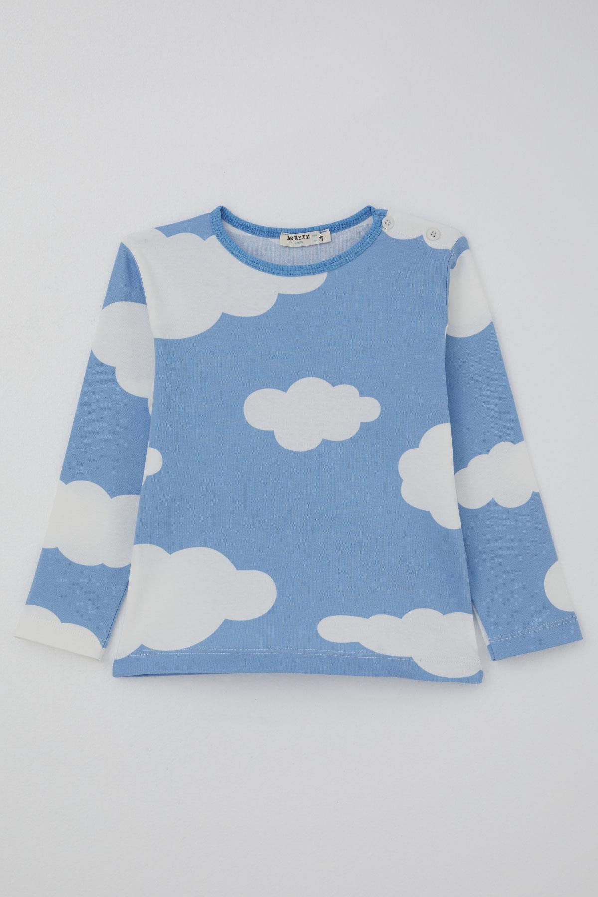 Breeze Erkek Çocuk Pijama Takımı Bulut Desenli Mavi (1-3 Yaş)