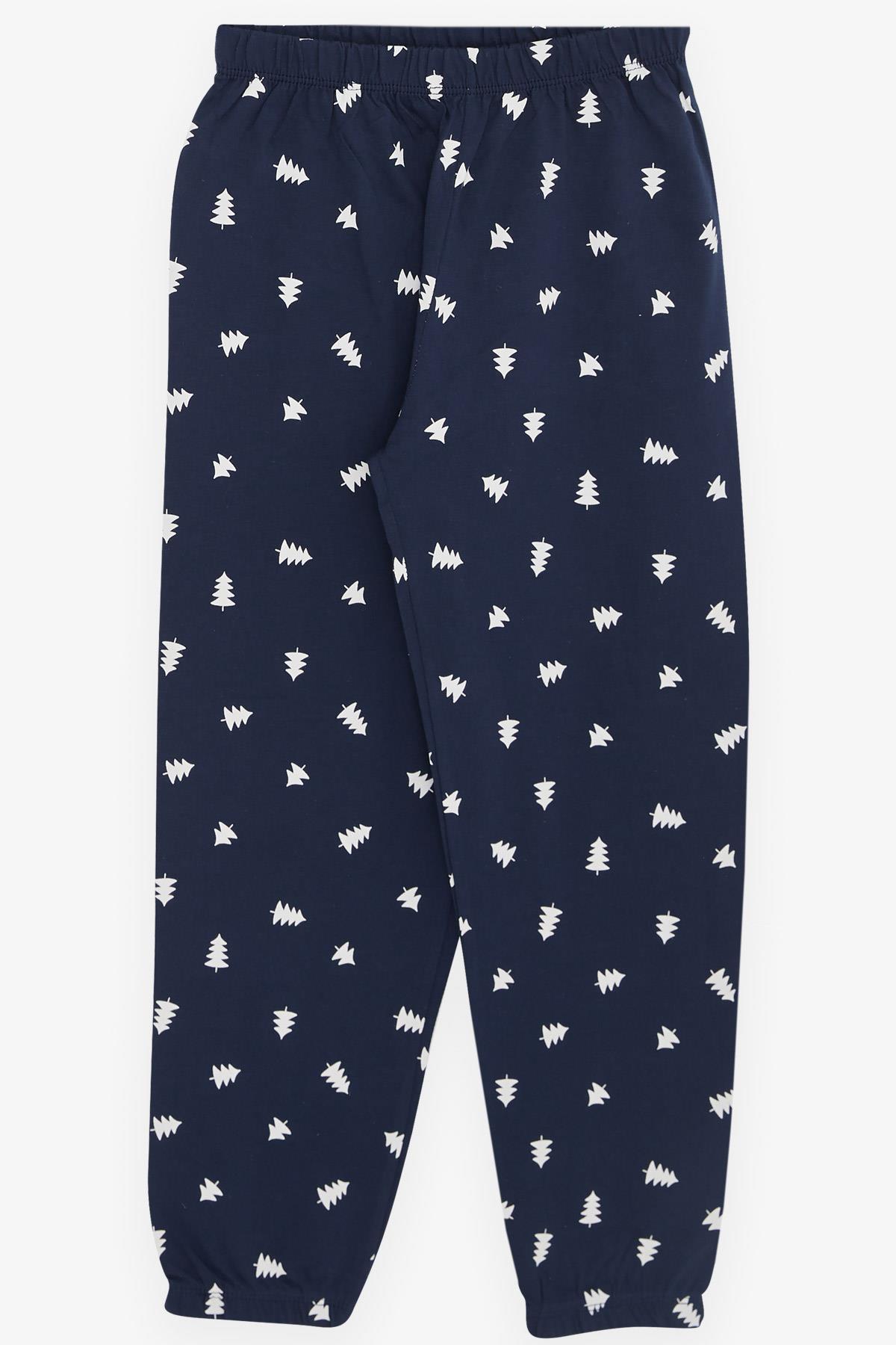 Breeze Erkek Çocuk Pijama Takımı Çam Ağacı Desenli Lacivert (4-8 Yaş)