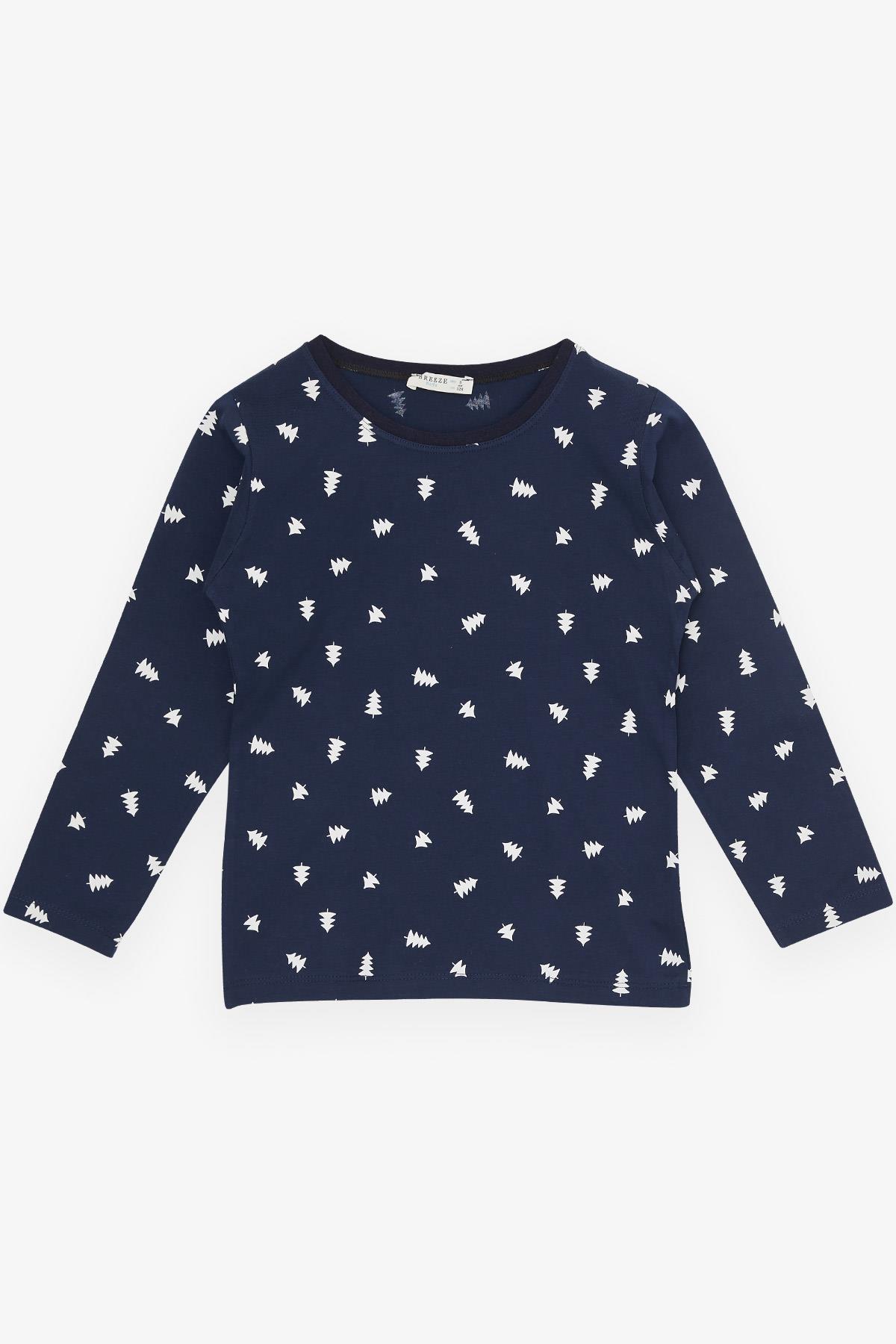 Breeze Erkek Çocuk Pijama Takımı Çam Ağacı Desenli Lacivert (4-8 Yaş)