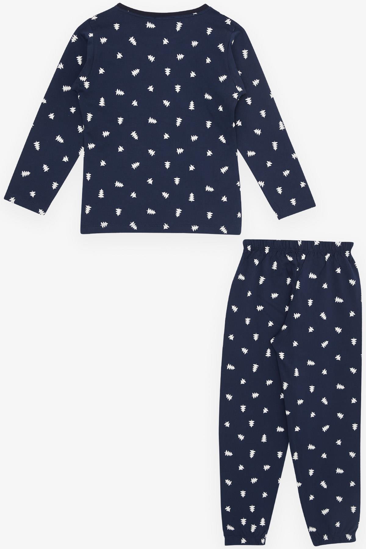 Breeze Erkek Çocuk Pijama Takımı Çam Ağacı Desenli Lacivert (4-8 Yaş)