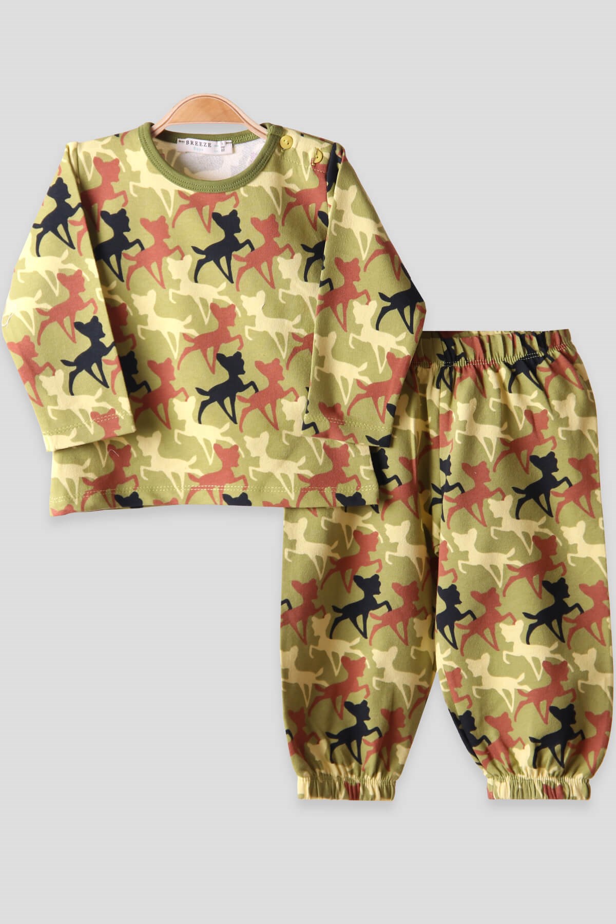 Breeze Erkek Çocuk Pijama Takımı Ceylanlı Yeşil (1-4 Yaş)