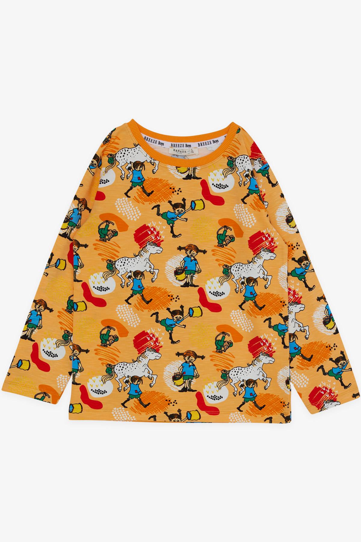 Breeze Erkek Çocuk Pijama Takımı Çılgın Kız Desenli Hardal Sarı (4-8 Yaş)