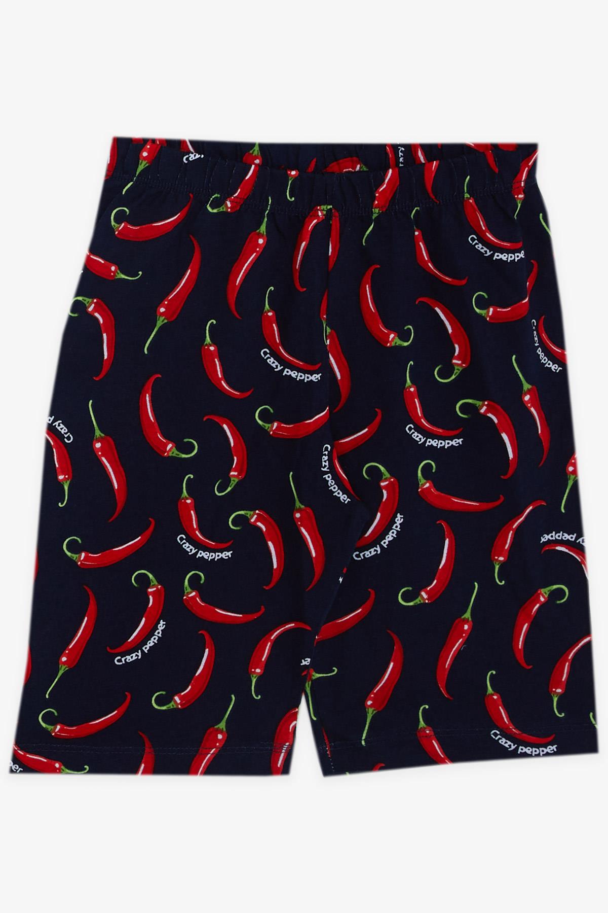 Breeze Erkek Çocuk Pijama Takımı Çılgın Biber Desenli Lacivert (4-8 Yaş)