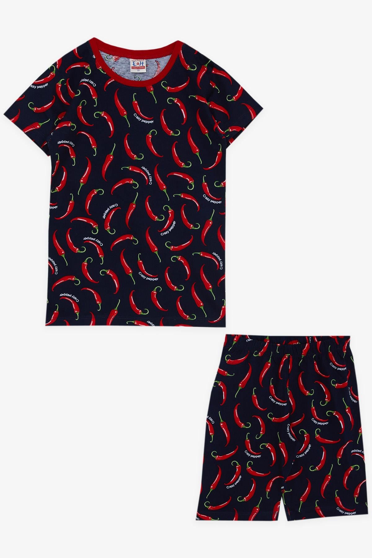Breeze Erkek Çocuk Pijama Takımı Çılgın Biber Desenli Lacivert (4-8 Yaş)
