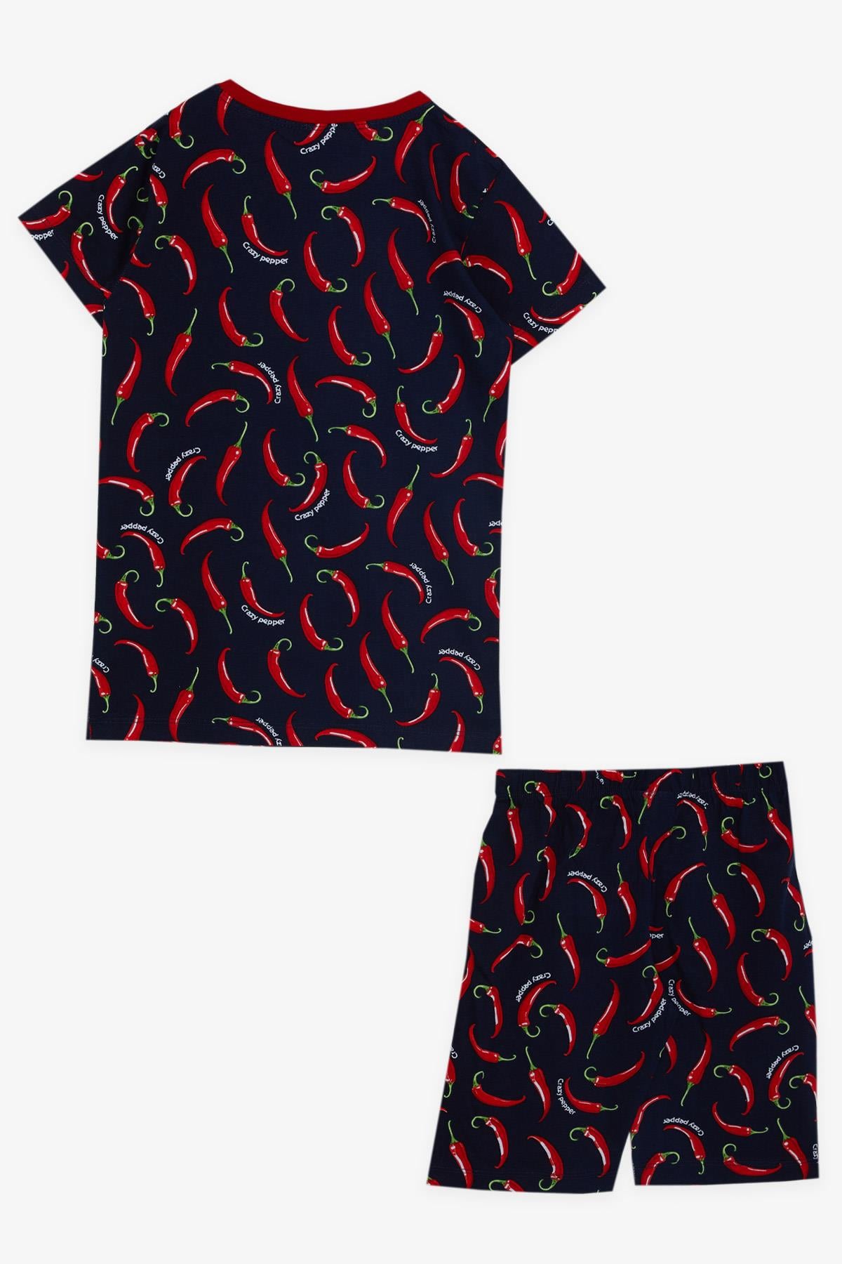 Breeze Erkek Çocuk Pijama Takımı Çılgın Biber Desenli Lacivert (4-8 Yaş)