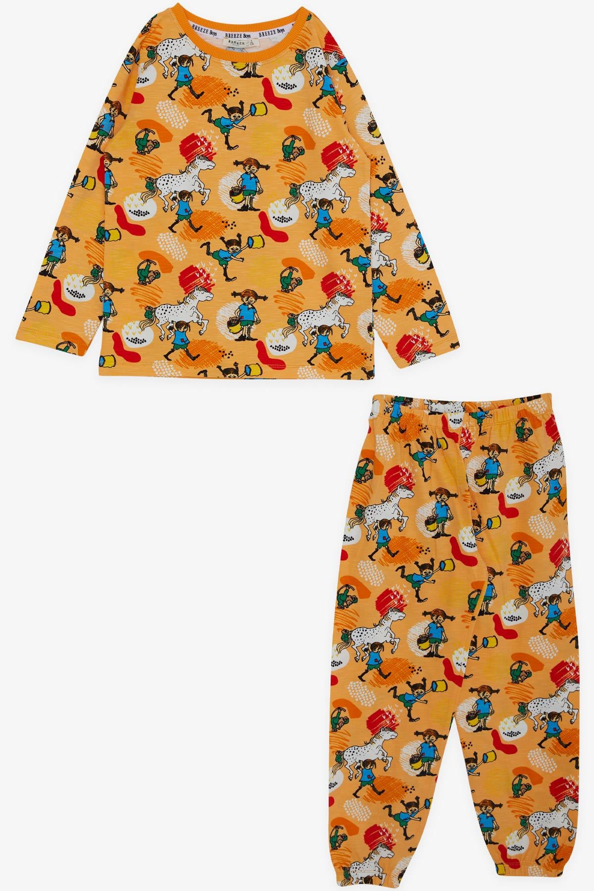 Breeze Erkek Çocuk Pijama Takımı Çılgın Kız Desenli Hardal Sarı (4-8 Yaş)