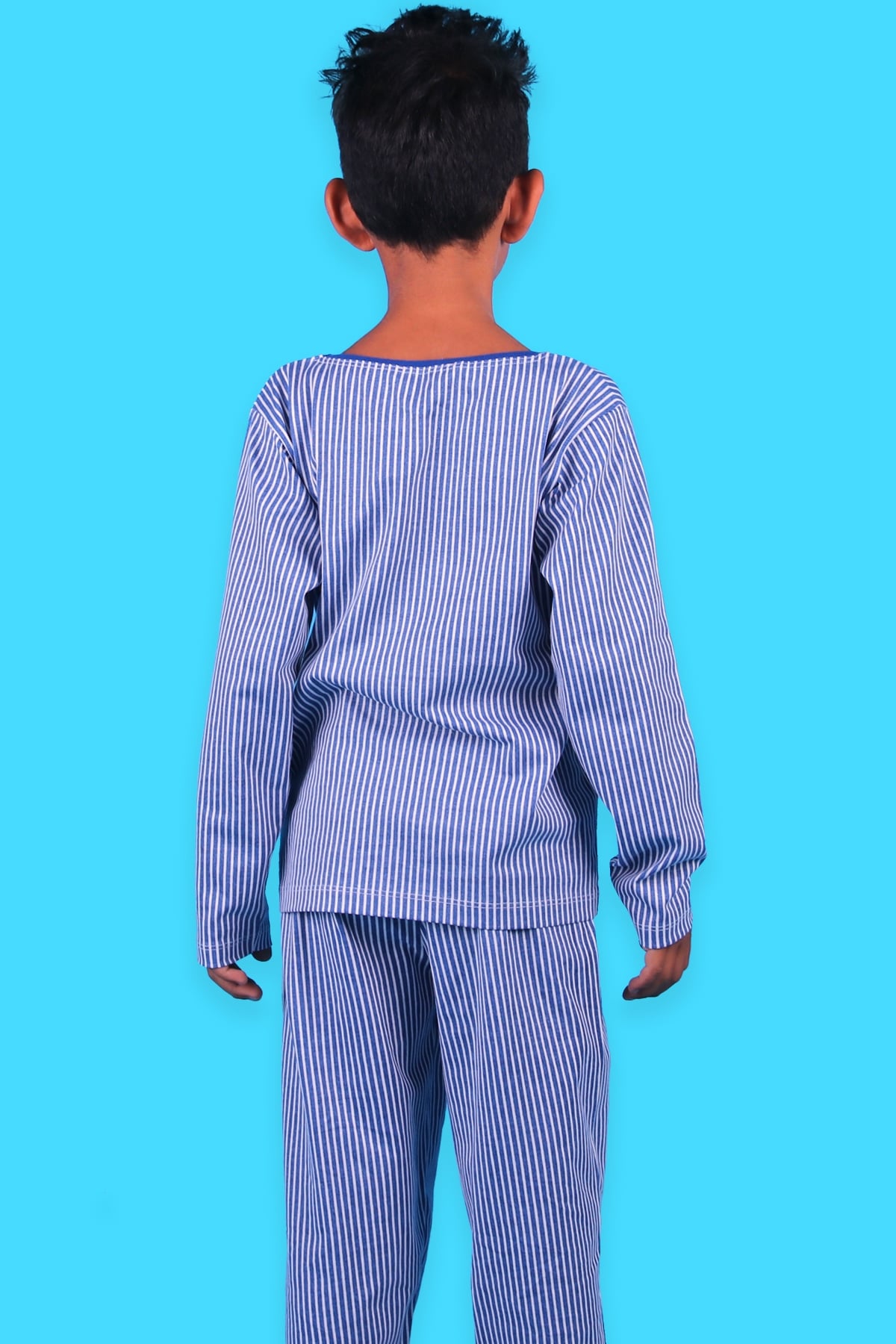 Breeze Erkek Çocuk Pijama Takımı Çizgili Mavi (6-10 Yaş)