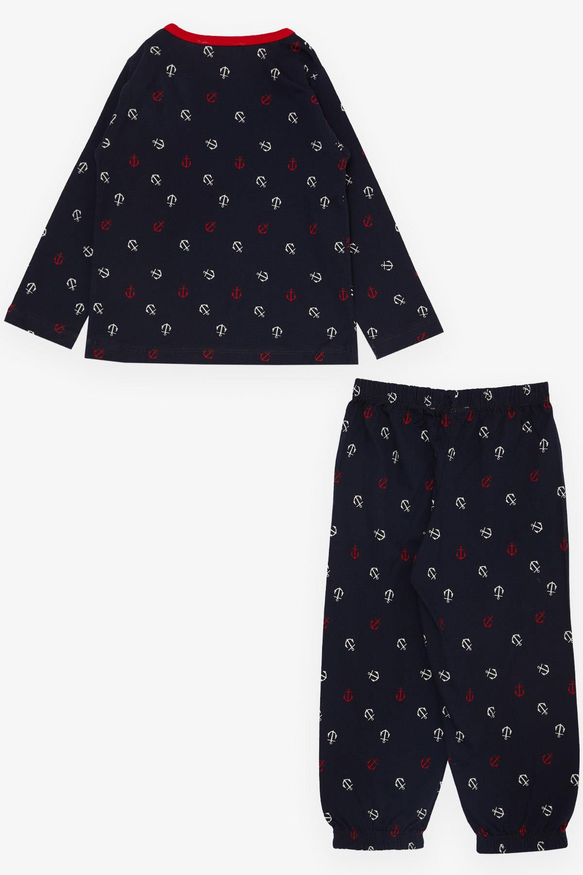 Breeze Erkek Çocuk Pijama Takımı Deniz Temalı Çapa Desenli Lacivert (1-3 Yaş)