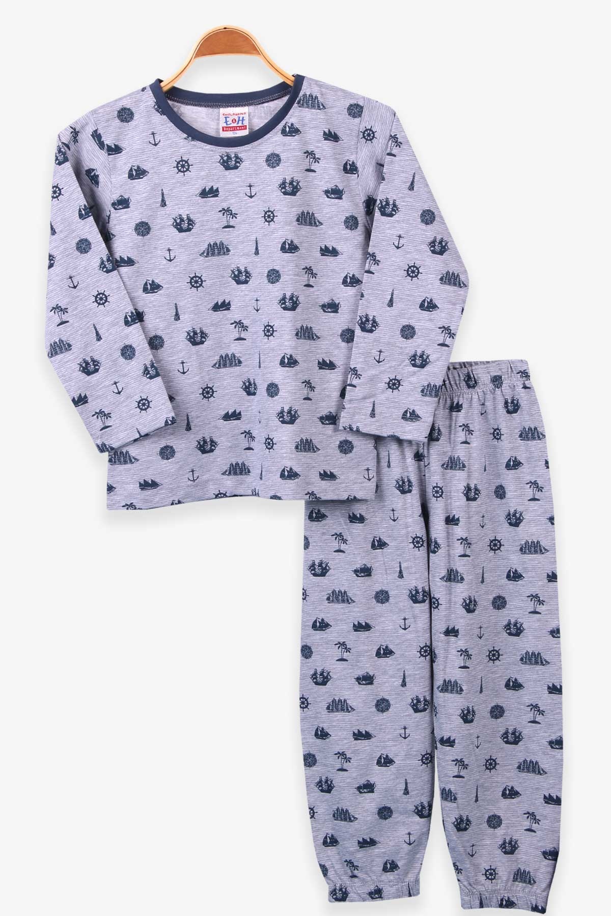 Breeze Erkek Çocuk Pijama Takımı Denizci Temalı Gri (4-8 Yaş)