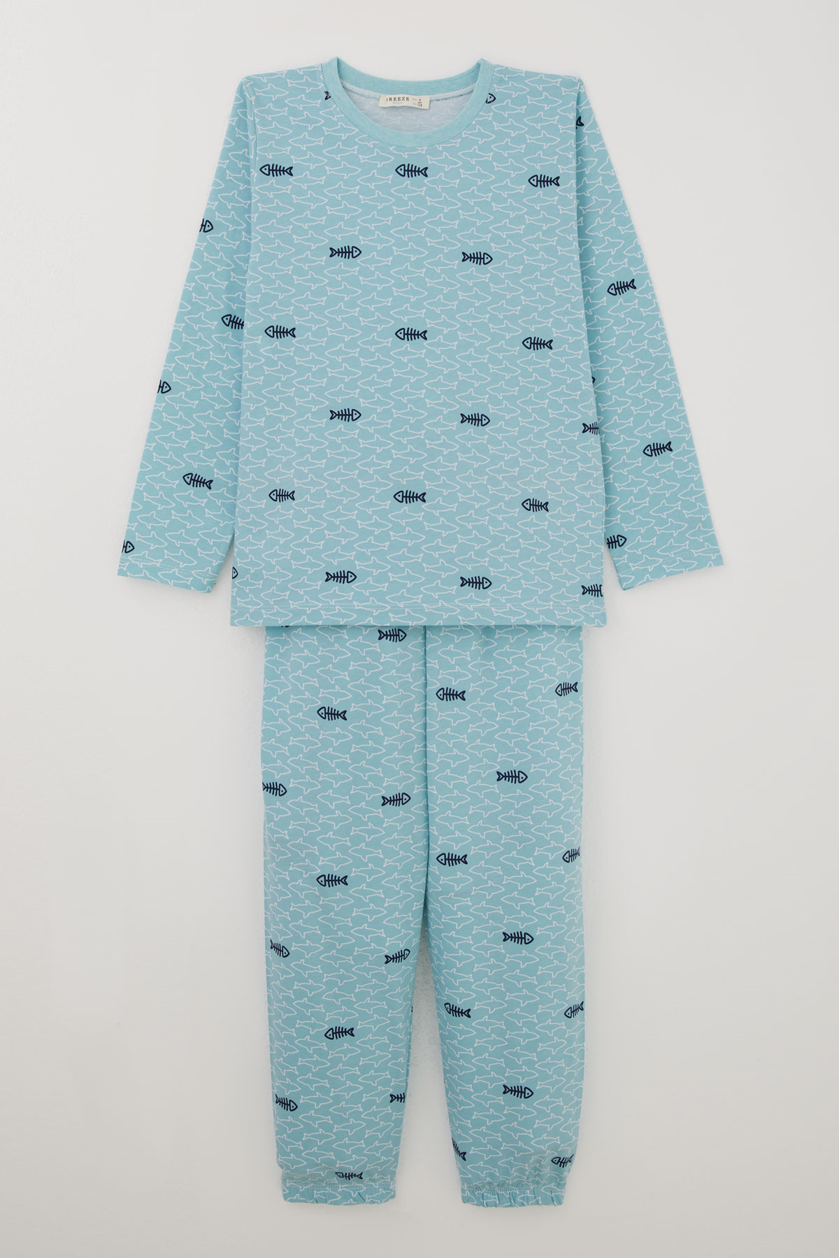 Breeze Erkek Çocuk Pijama Takımı Deniz Temalı Köpekbalığı Desenli Turkuaz (4-8 Yaş)
