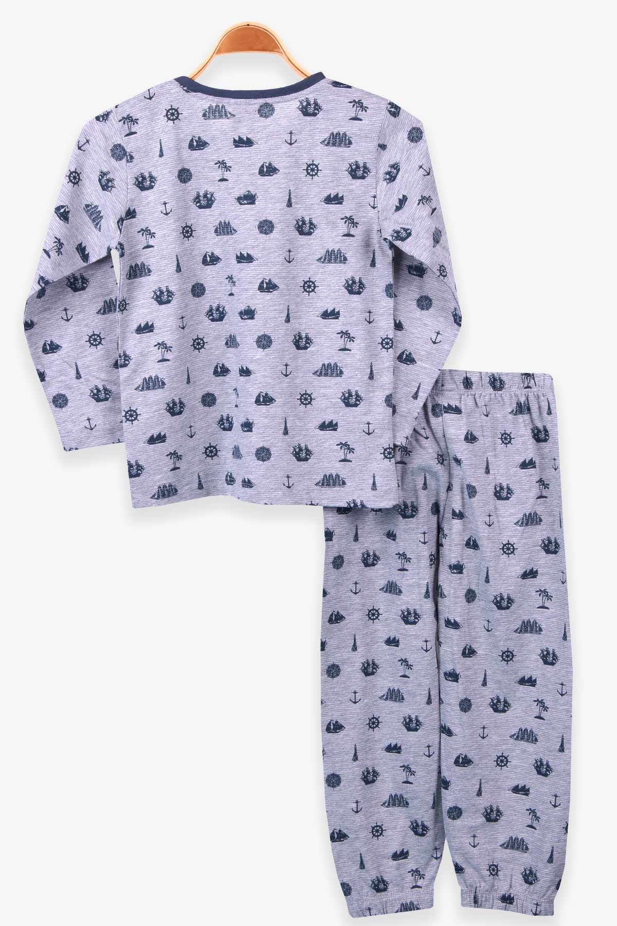 Breeze Erkek Çocuk Pijama Takımı Denizci Temalı Gri (4-8 Yaş)