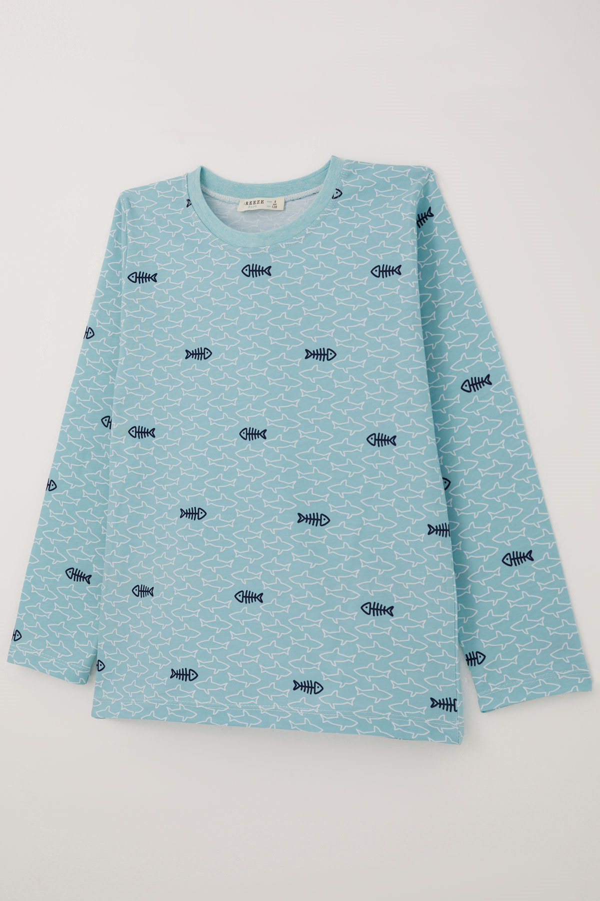 Breeze Erkek Çocuk Pijama Takımı Deniz Temalı Köpekbalığı Desenli Turkuaz (4-8 Yaş)