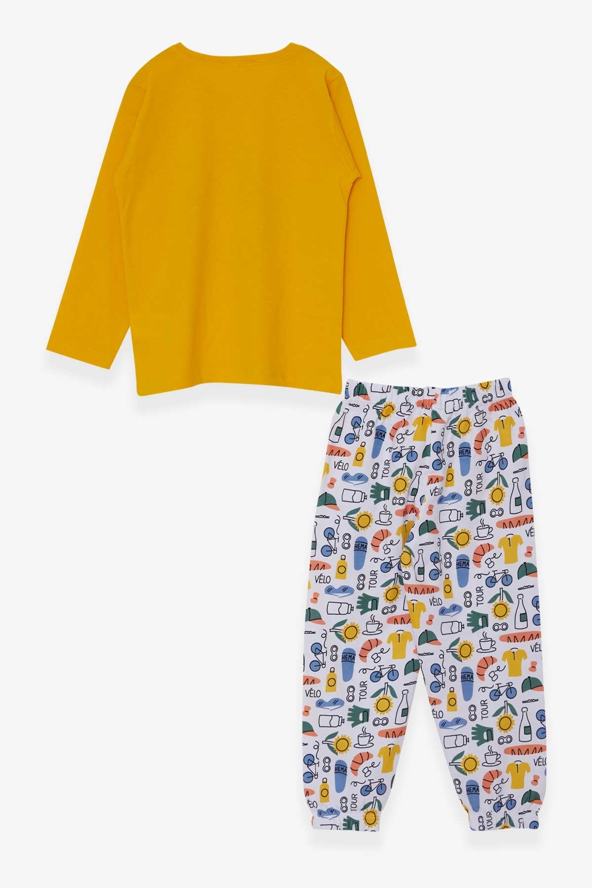 Breeze Erkek Çocuk Pijama Takımı Desenli Bisiklet Baskılı Sarı (4-8 Yaş)