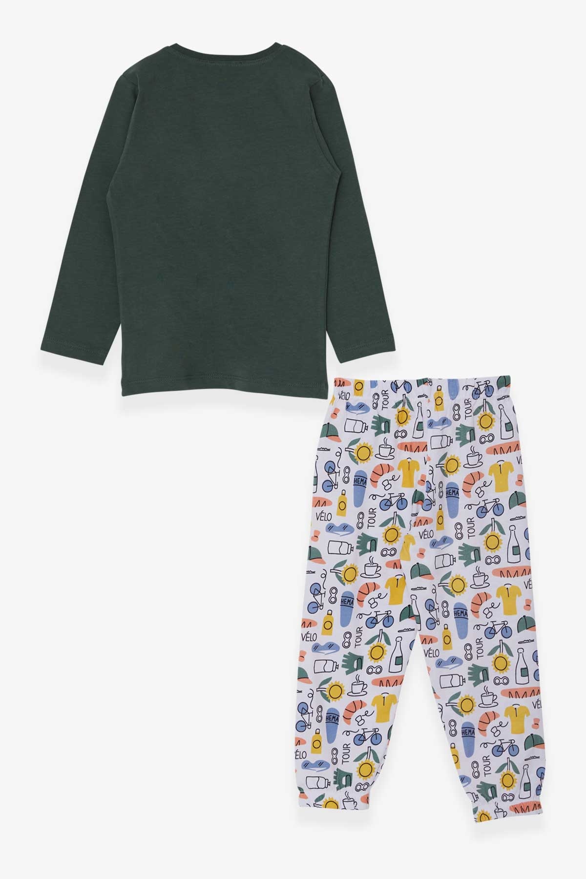 Breeze Erkek Çocuk Pijama Takımı Desenli Bisiklet Baskılı Koyu Yeşil (4-8 Yaş)